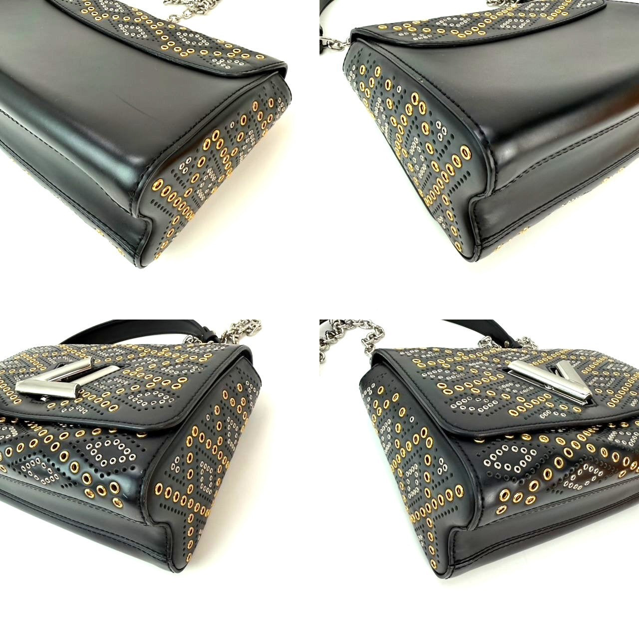 Louis Vuitton Calfskin Eyelet Twist MM Black Gold Silver Shoulder Bag - 7