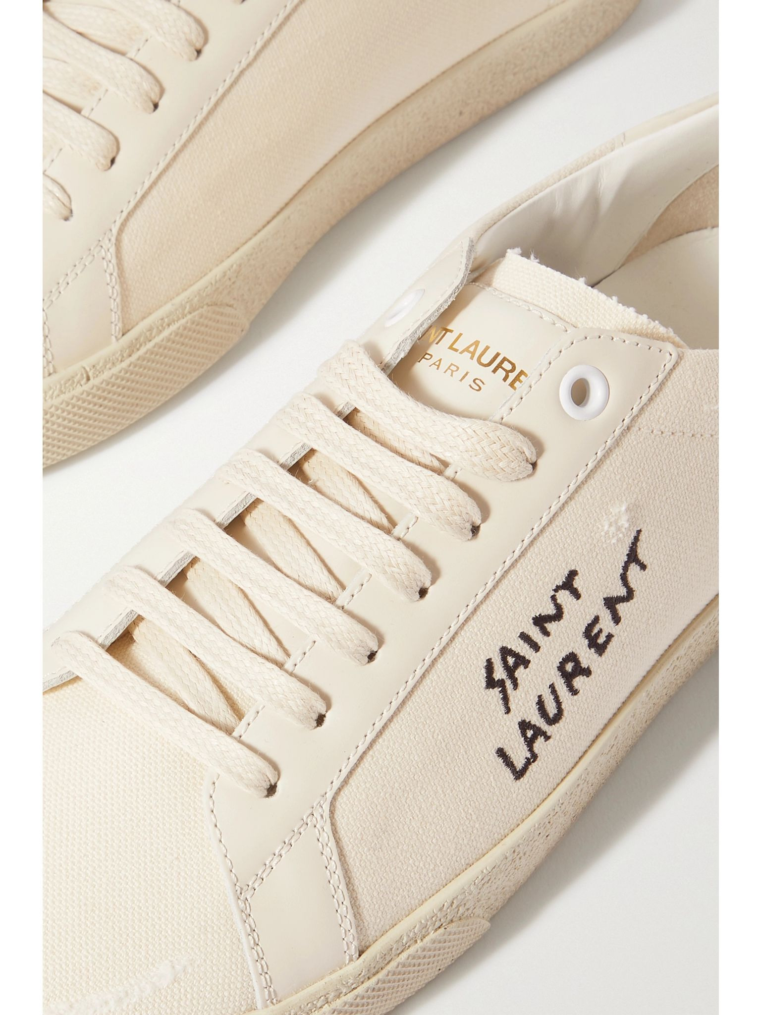 Court Classic SL/06 distressed logo-embroidered canvas and leather sneakers White - 4