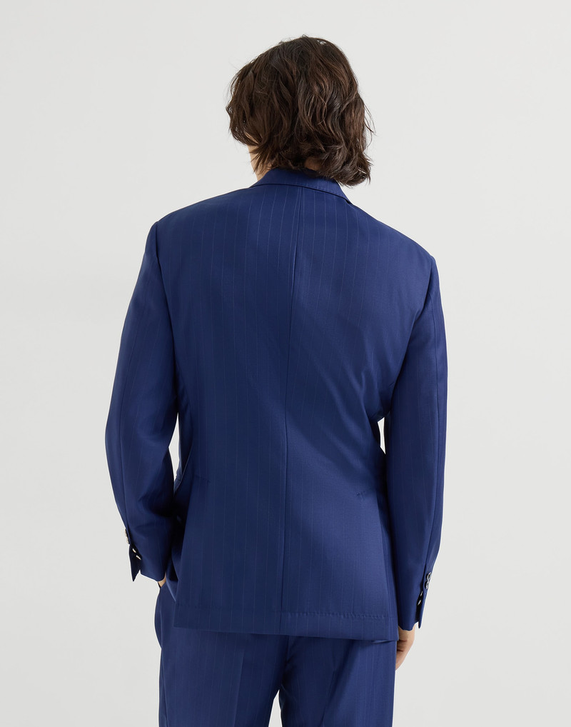 Virgin wool chalk stripe batavia one-and-a-half breasted Tailor blazer with metal buttons 3