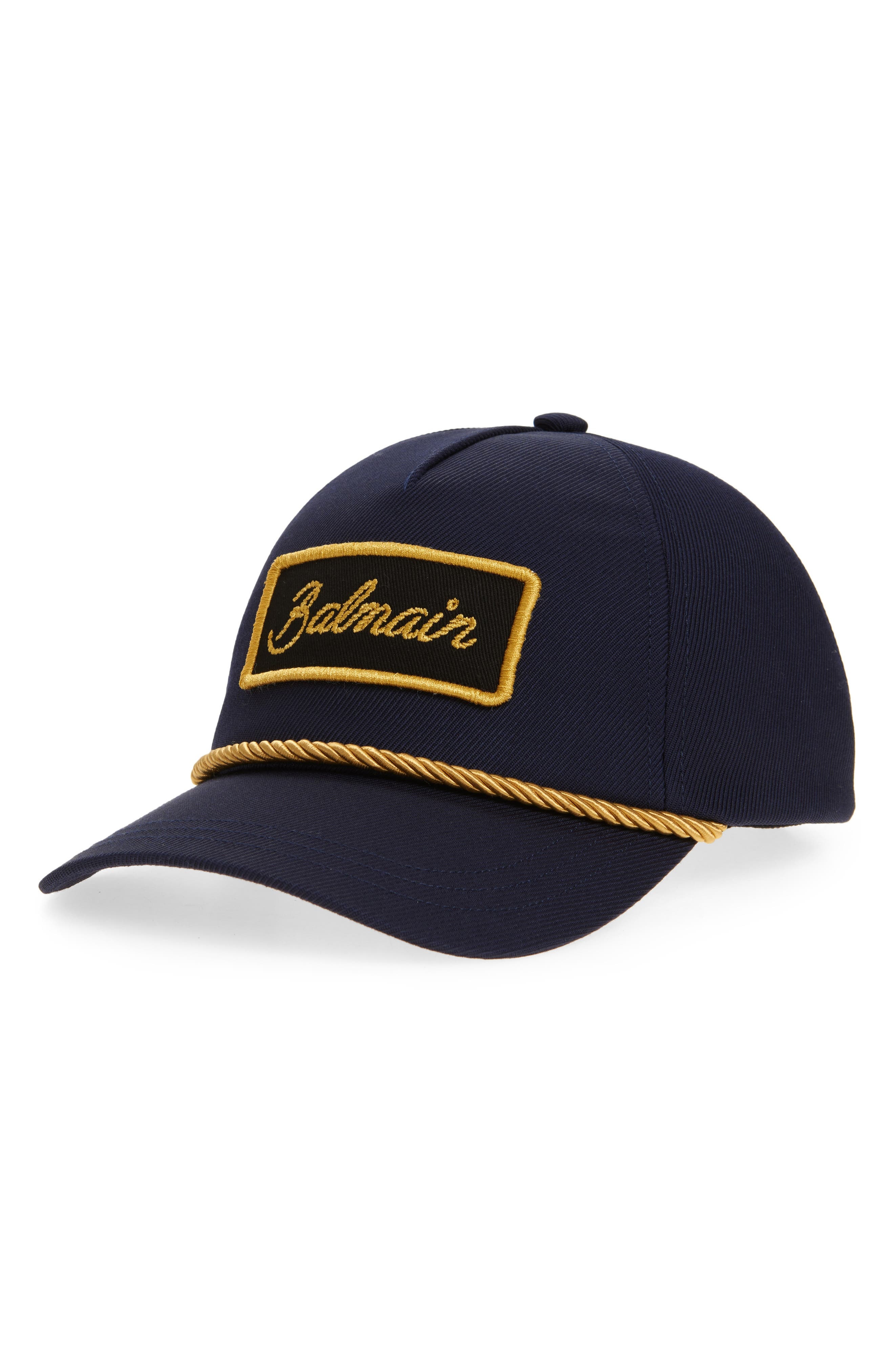 Balmain Signature Embroidered Patch Adjustable Baseball Cap in Soi Navy/Black/Gold at Nordstrom - 1