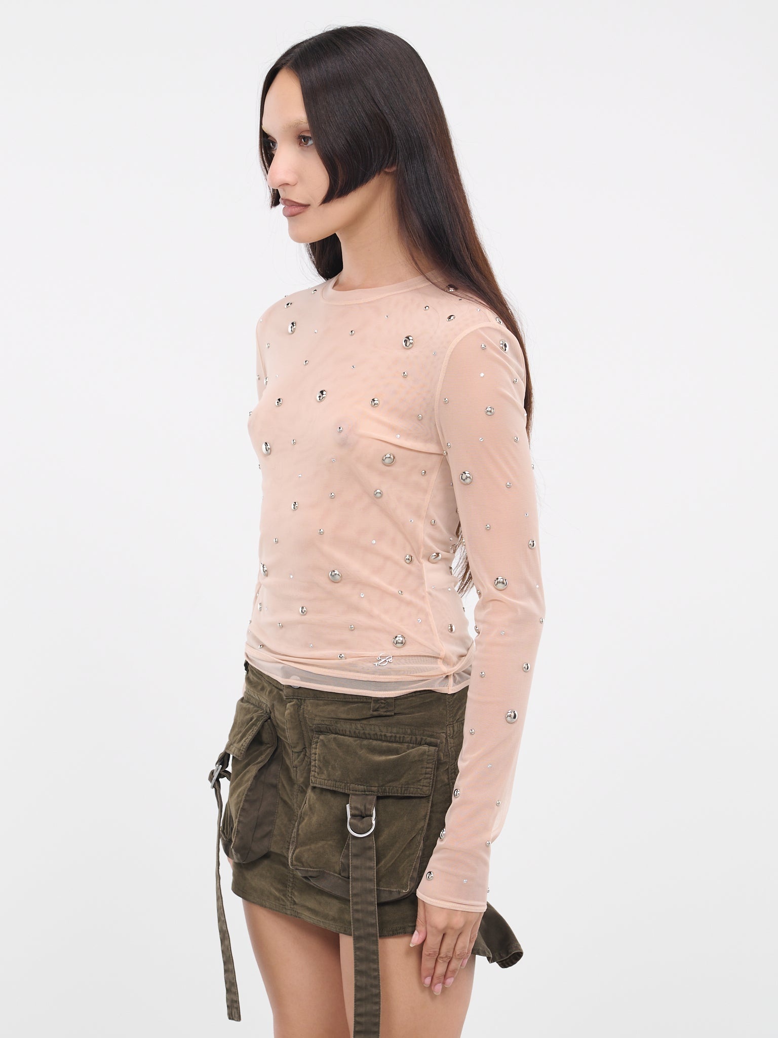 Stud Rhinestone Tulle Tee - 2