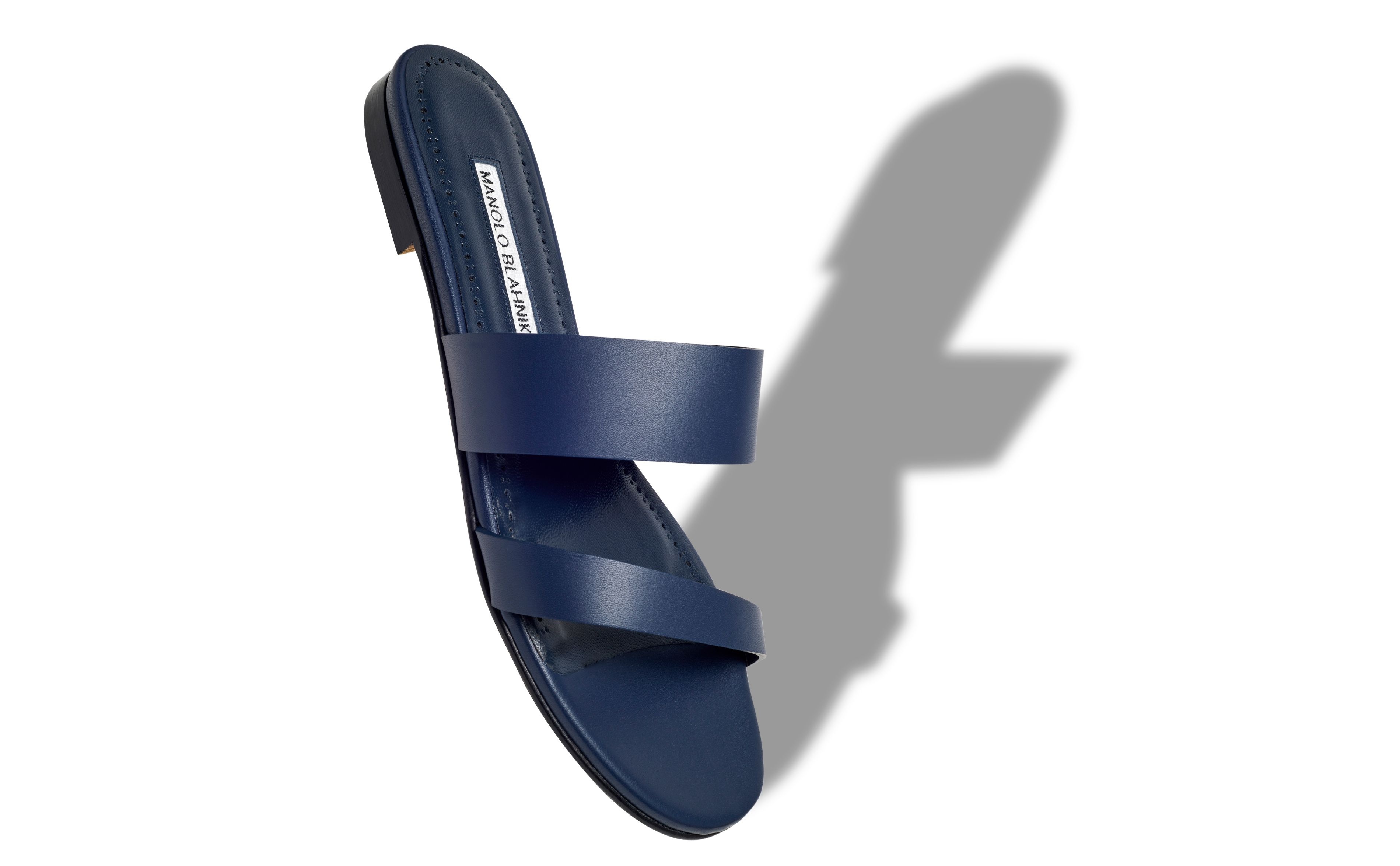 Navy Blue Calf Leather Flat Sandals - 2