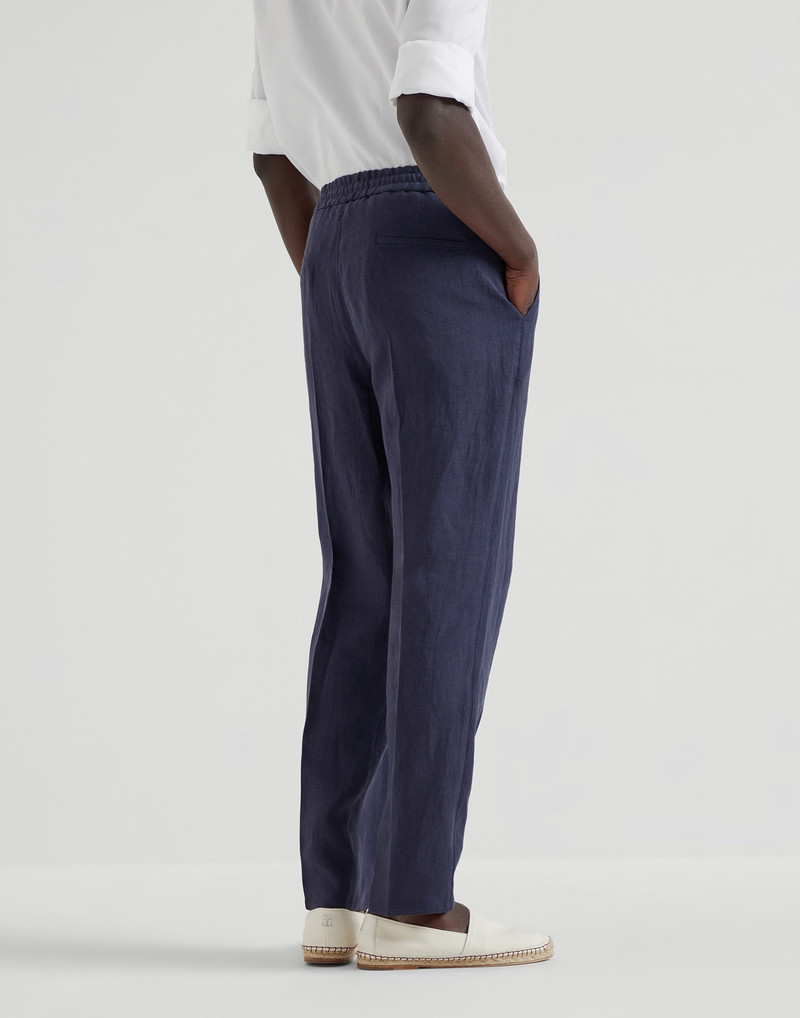 Brunello Cucinelli Linen leisure fit trousers with drawstring and double pleats outlook
