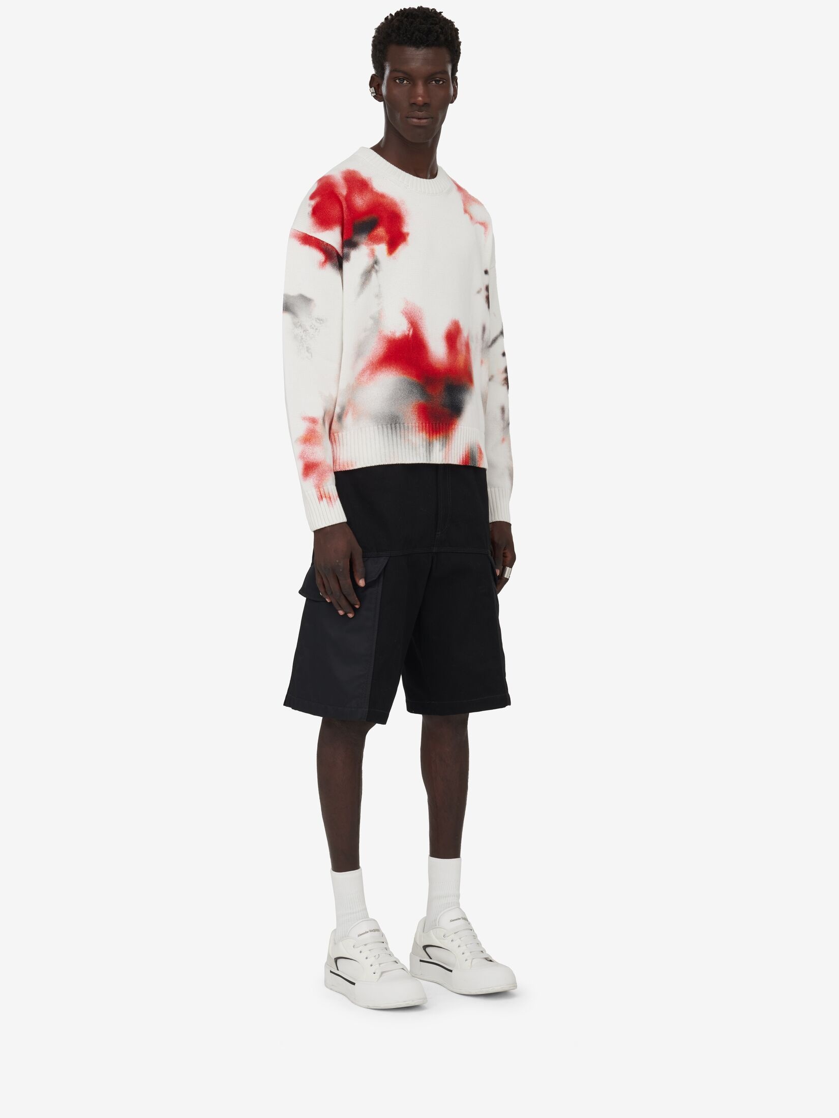 Men's Obscured Flower Jumper in Ivory/red/black - 3