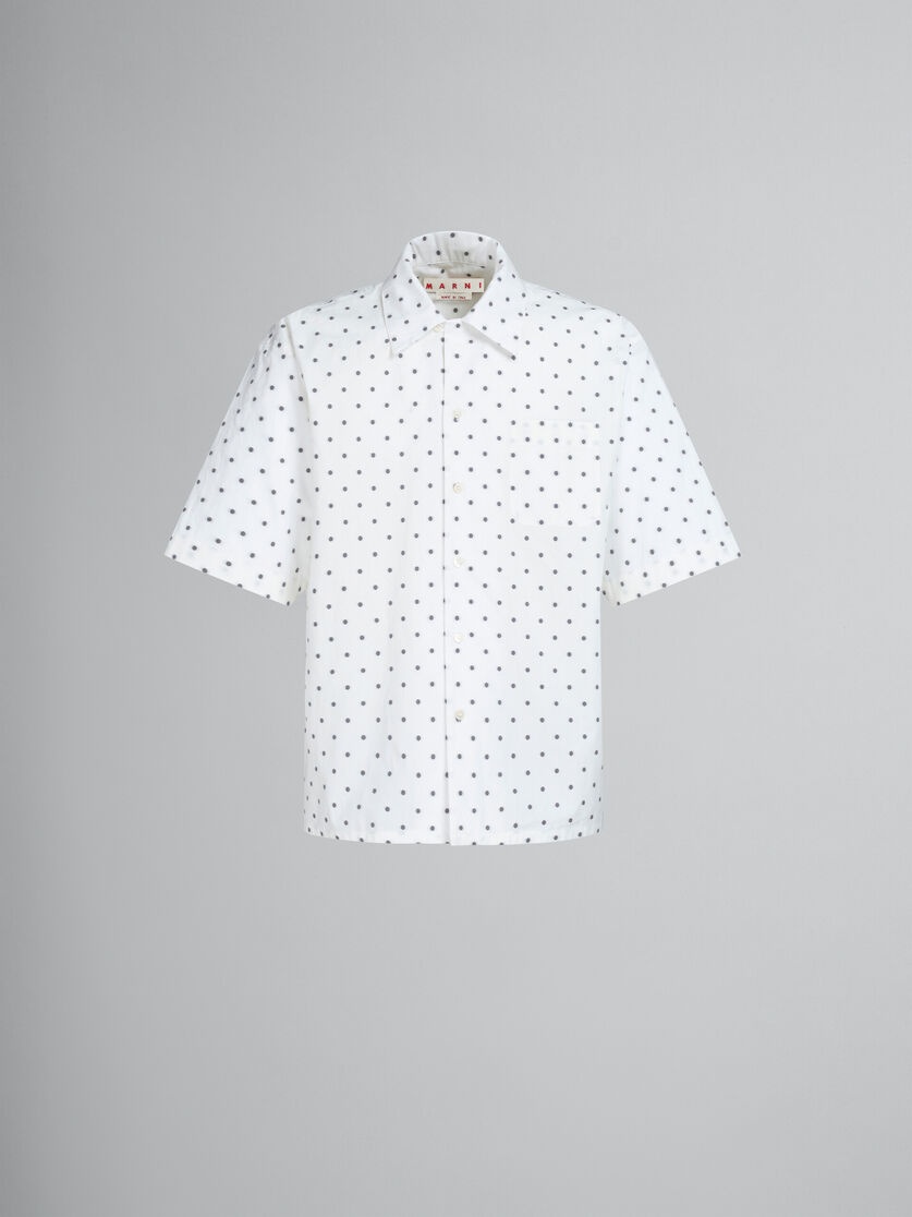 WHITE POPLIN BOWLING SHIRT WITH POLKA DOTS - 1