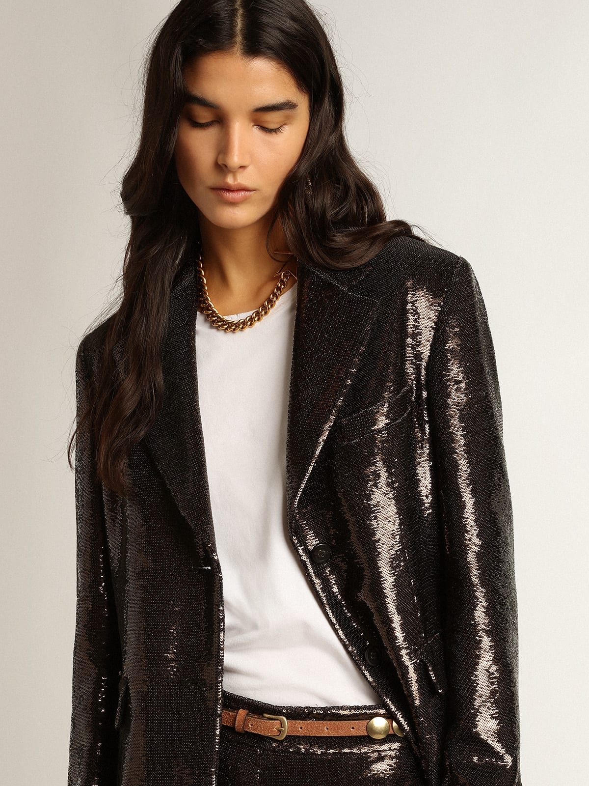 Gray single-breasted blazer with all-over sequins - 2