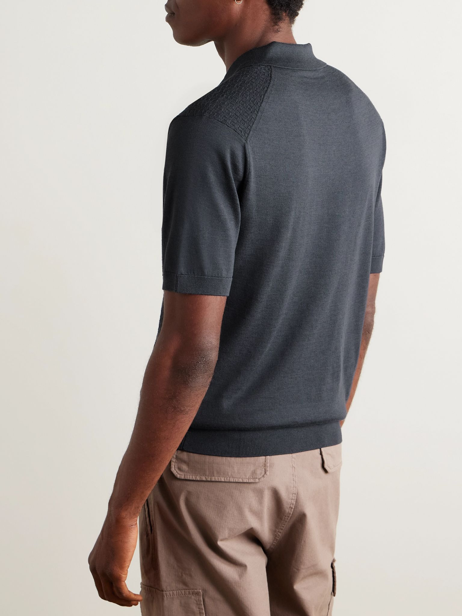 Burnham Slim-Fit Silk and Cotton-Blend Polo Shirt Gray - 4