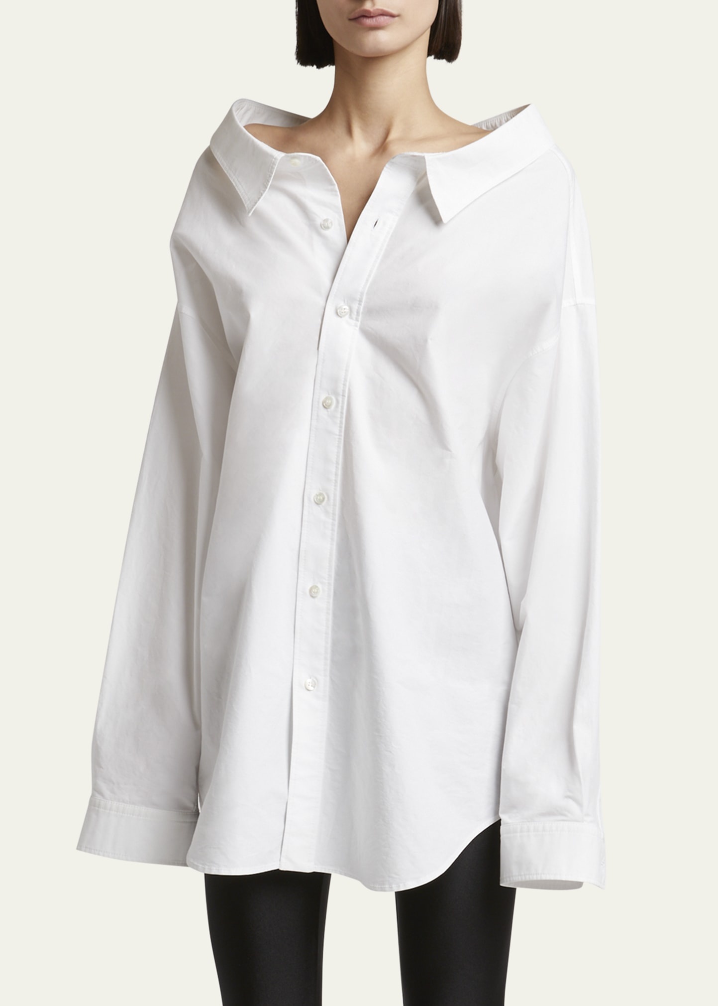 Off-Shoulder Oversized Poplin Shirt - 4