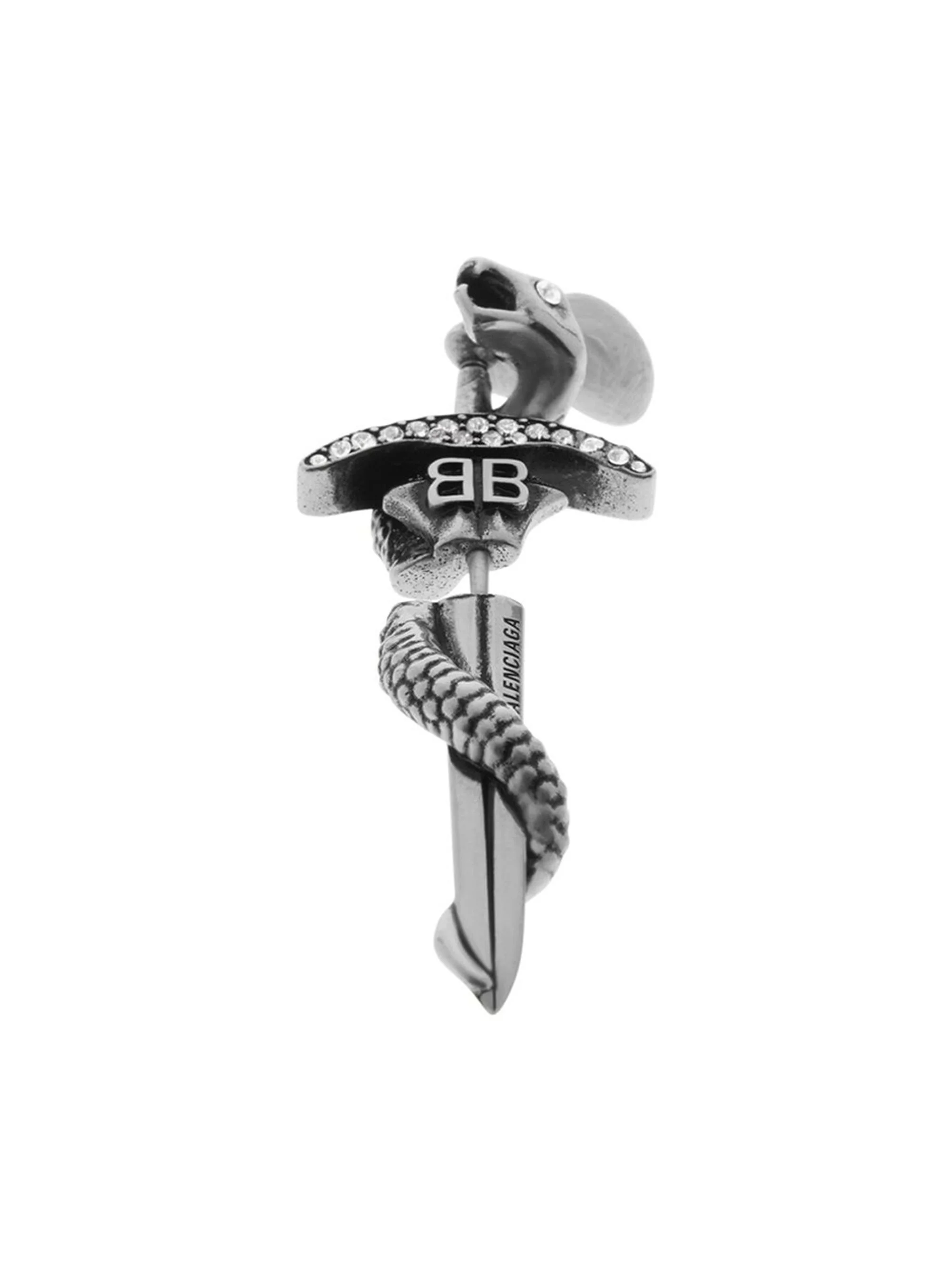 Men's Goth Snake Earring - Antique Silver - 1