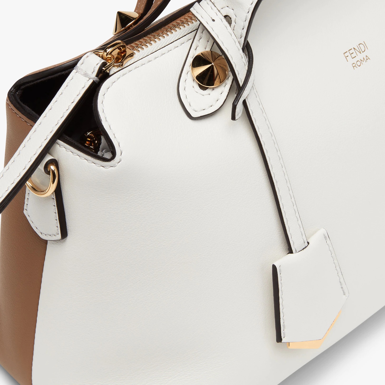White and beige leather Boston bag - 5