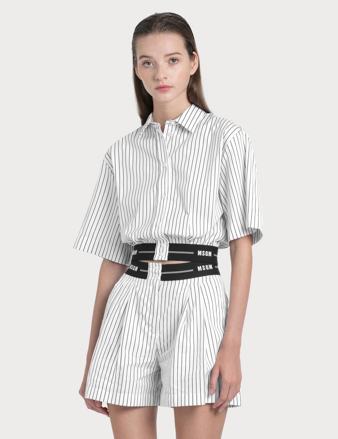 Striped Crop Shirt With Logo Elastic - 1