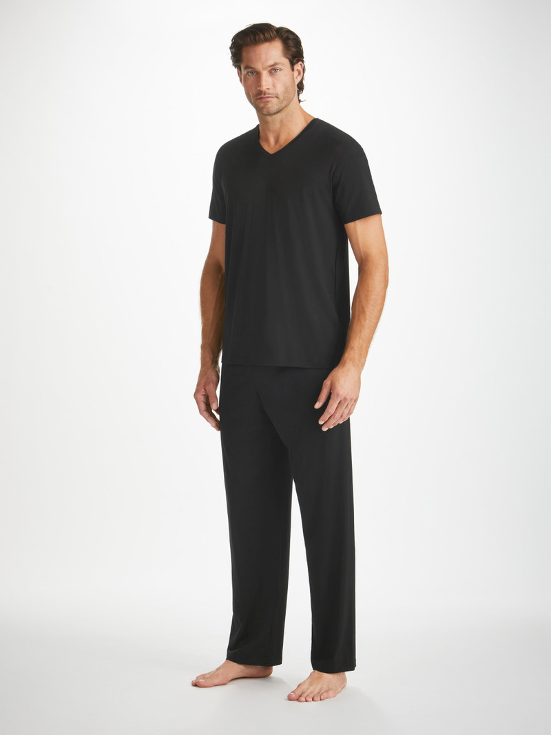 Derek Rose Men's V-Neck T-Shirt Basel Micro Modal Stretch Black outlook