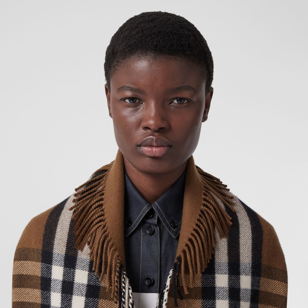 Check Wool Cashmere Cape - 3