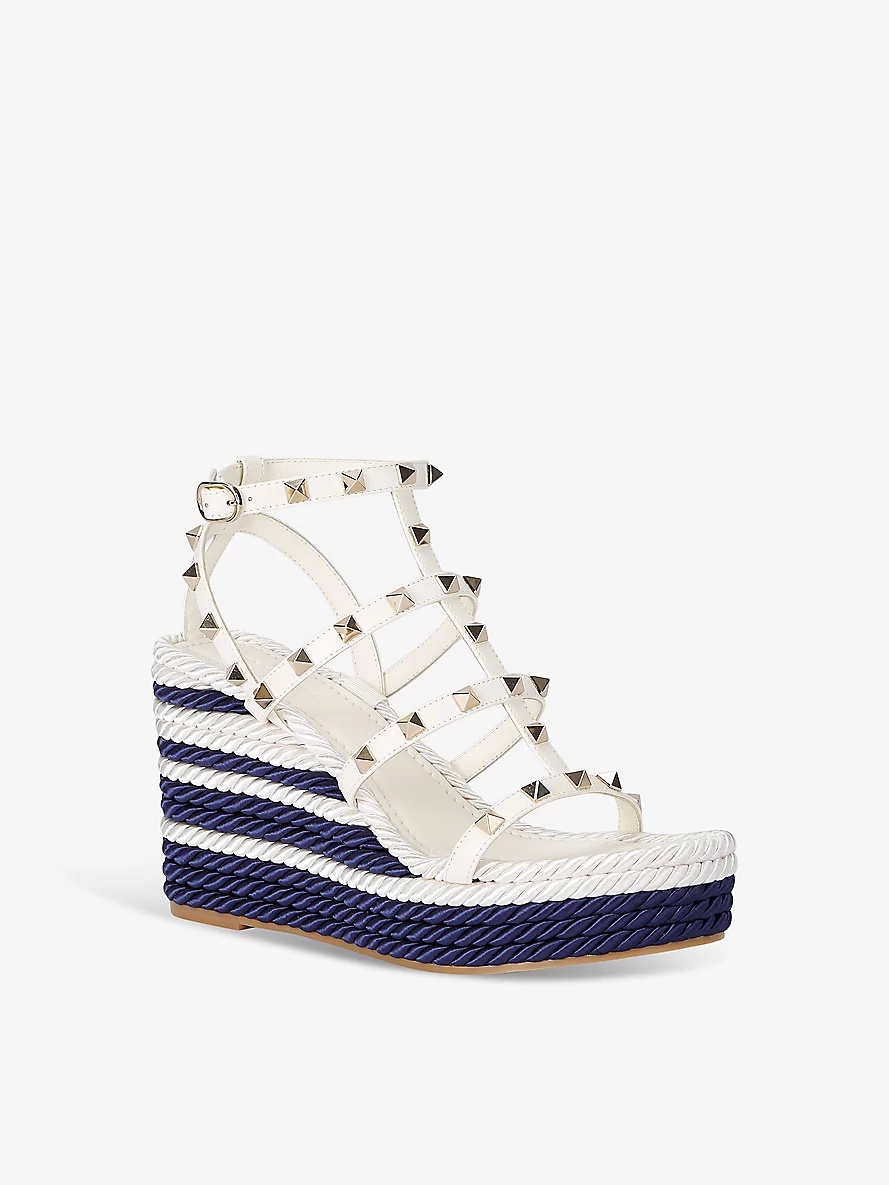 Rockstud Torchon stud-embellished leather wedge sandals - 3