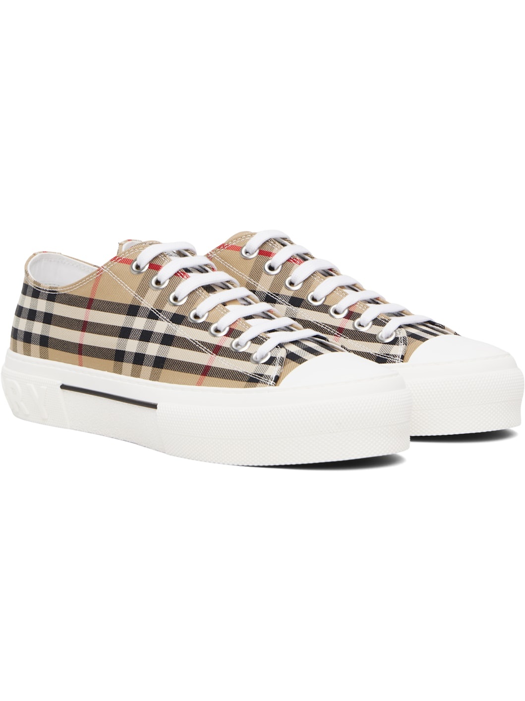Beige Check Sneakers - 4