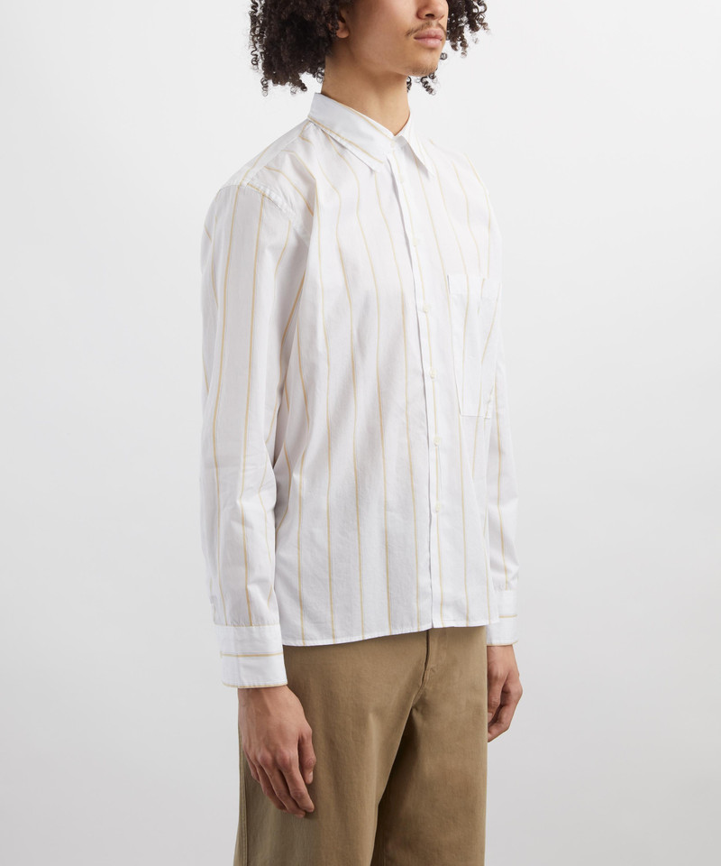 Universal Works White Office Stripe Square Pocket Shirt outlook