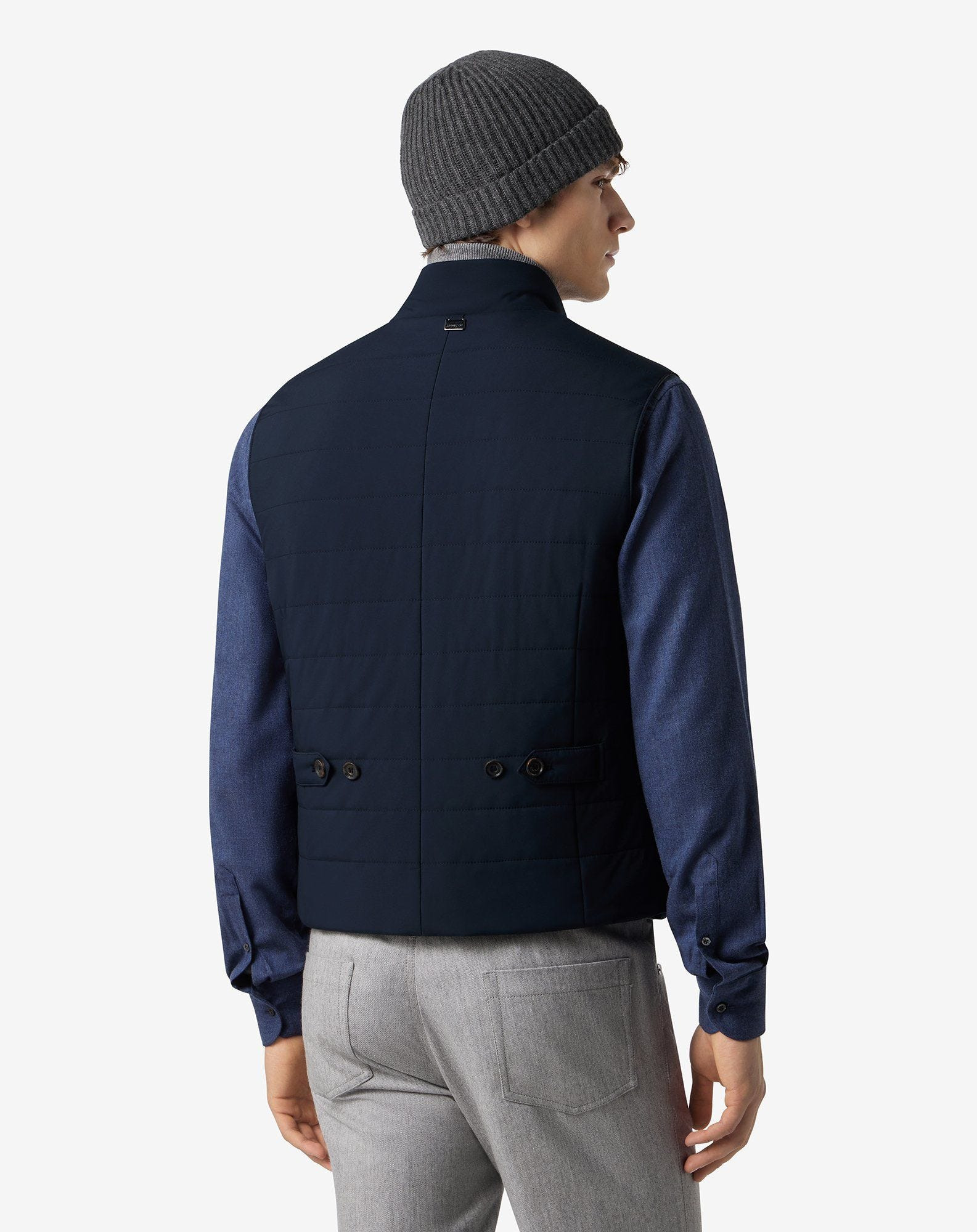 Blue padded techno poplin gilet - 3