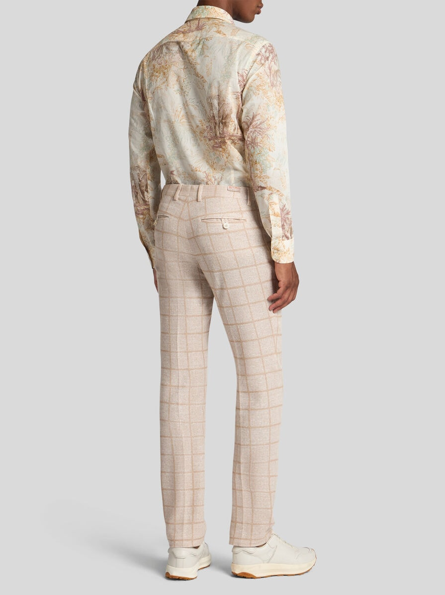 CHECK LINEN-BLEND TROUSERS - 4
