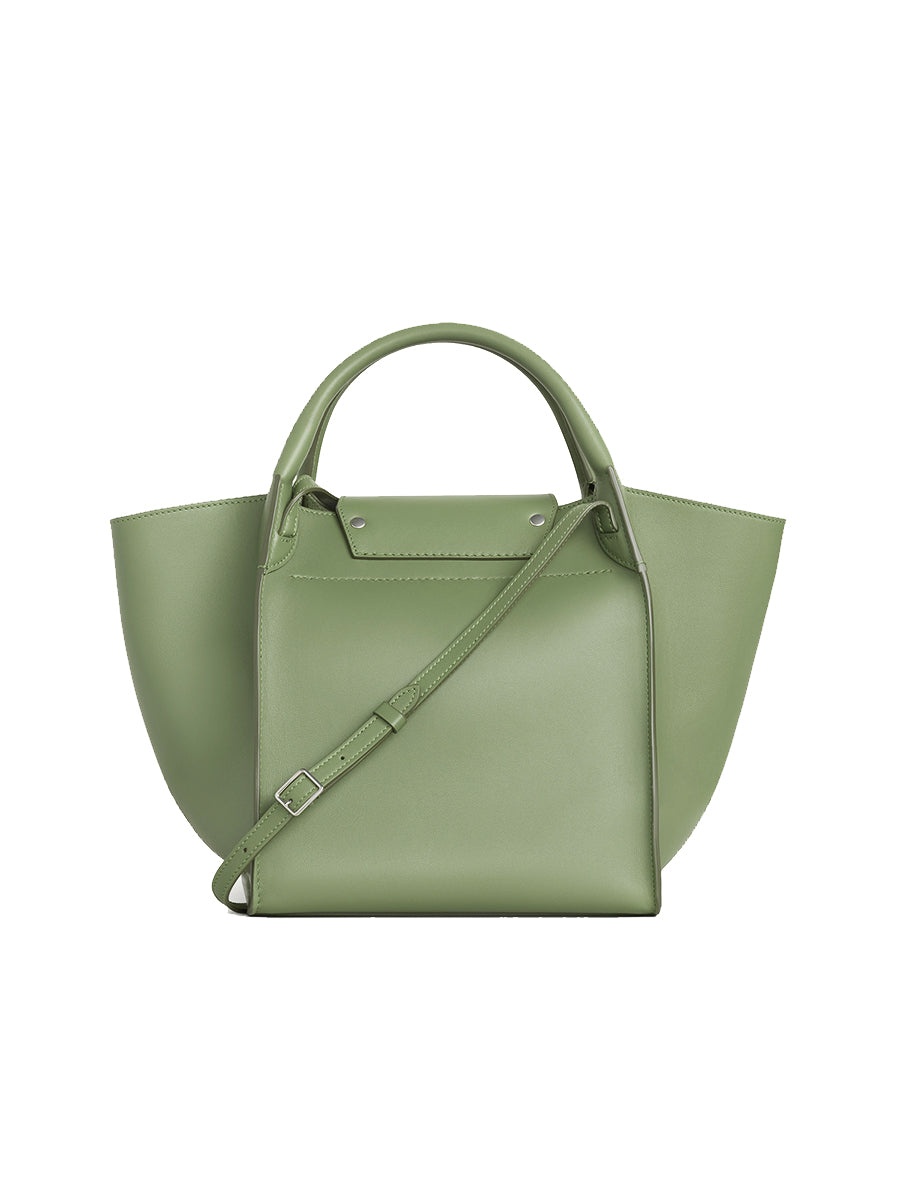 Small Big Bag with Long Strap in Smooth Calfskin in Light Khaki - 4