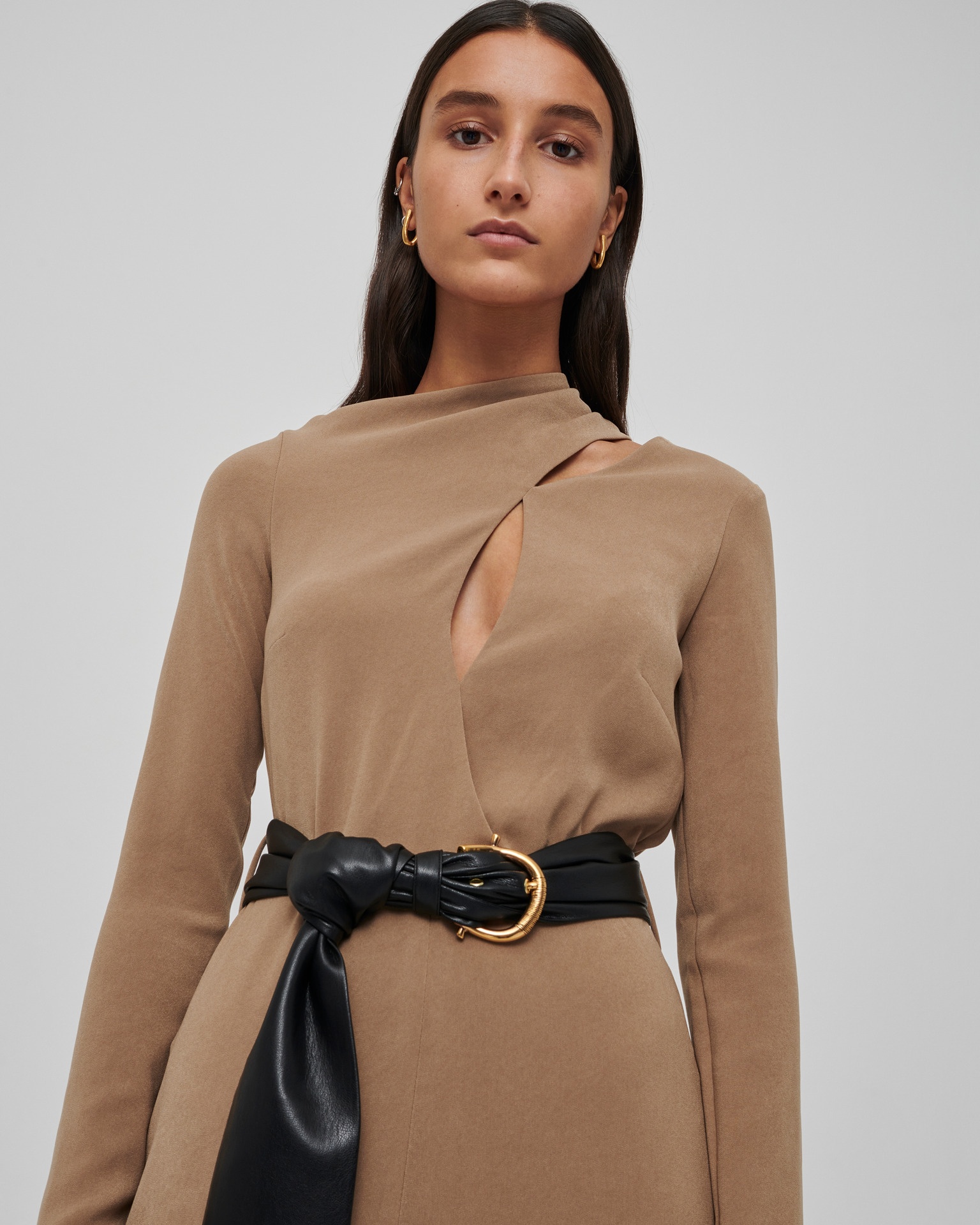 CLEMENT - Stretch-georgette dress - Khaki - 3