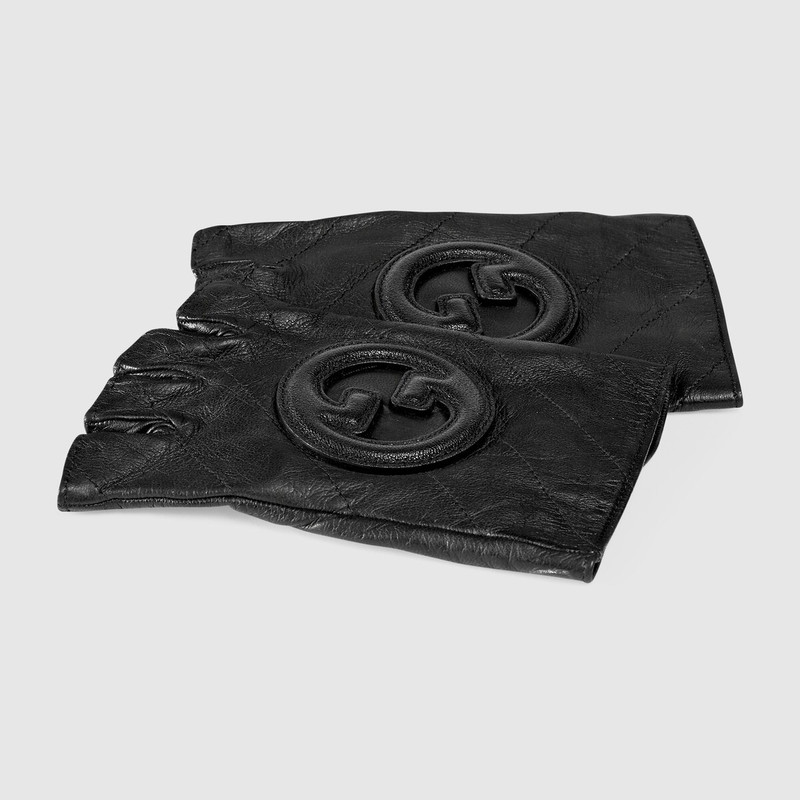 GUCCI Leather fingerless gloves with patch outlook