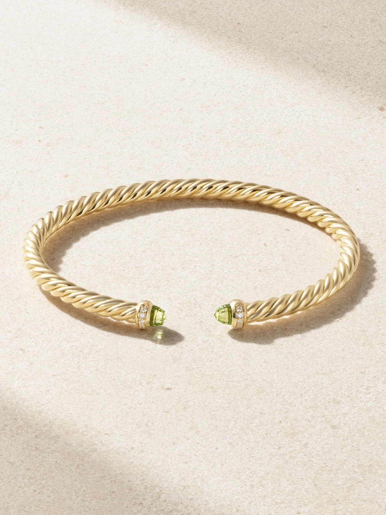 Modern Cable 18-karat Gold, Peridot And Diamond Cuff - 1