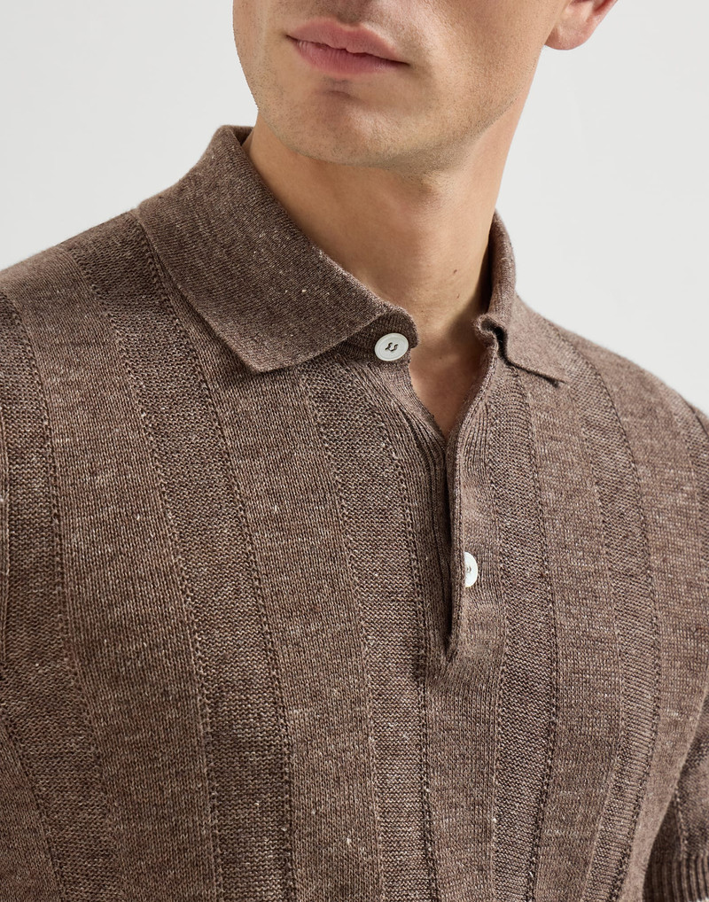 Linen and cotton wide rib knit polo 4