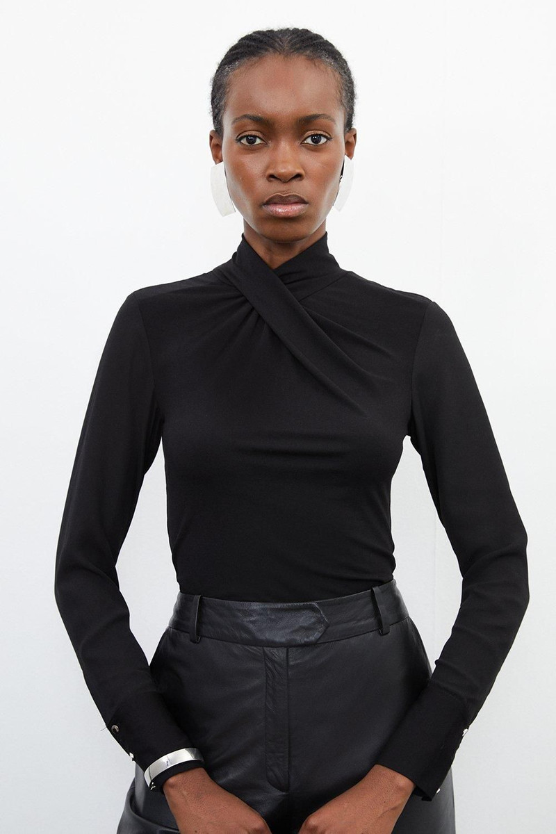 KAREN MILLEN Jersey And Georgette Mix High Neck Top outlook
