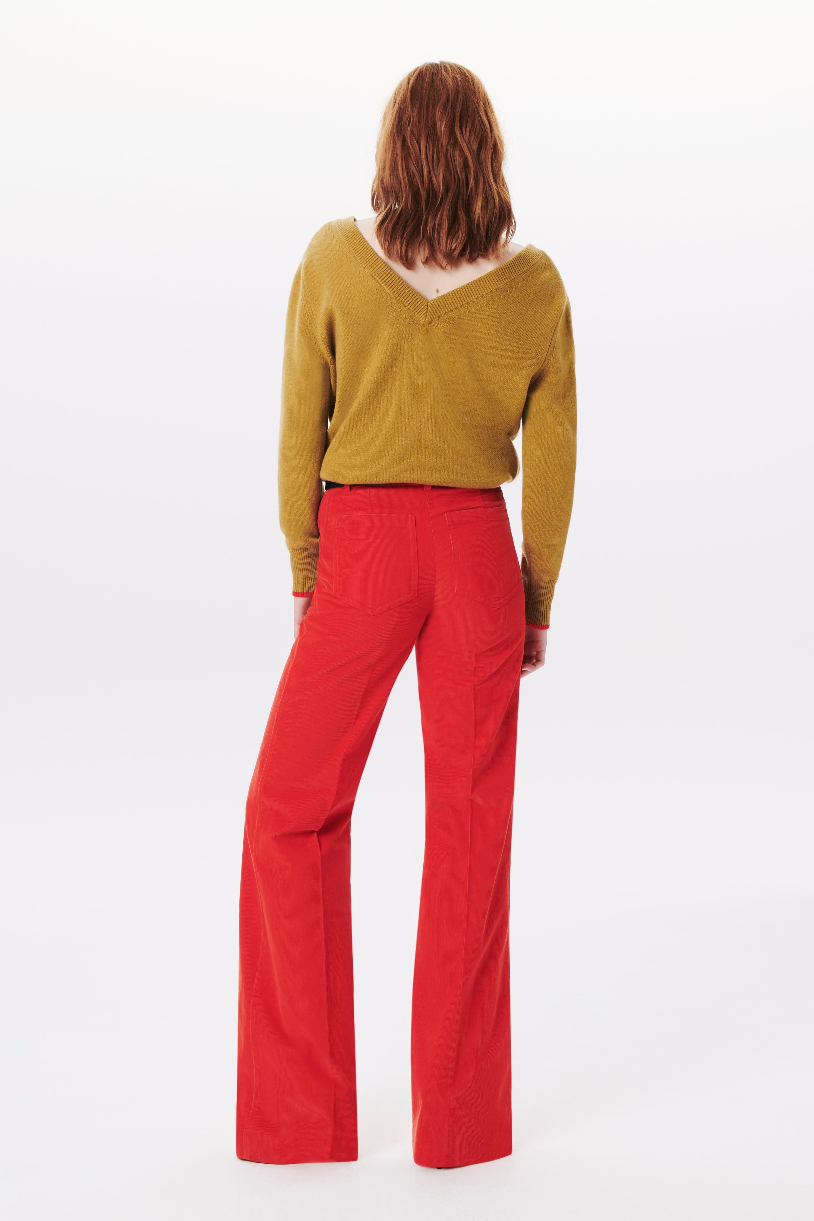Double V-Neck Jumper in Olive Green - 4