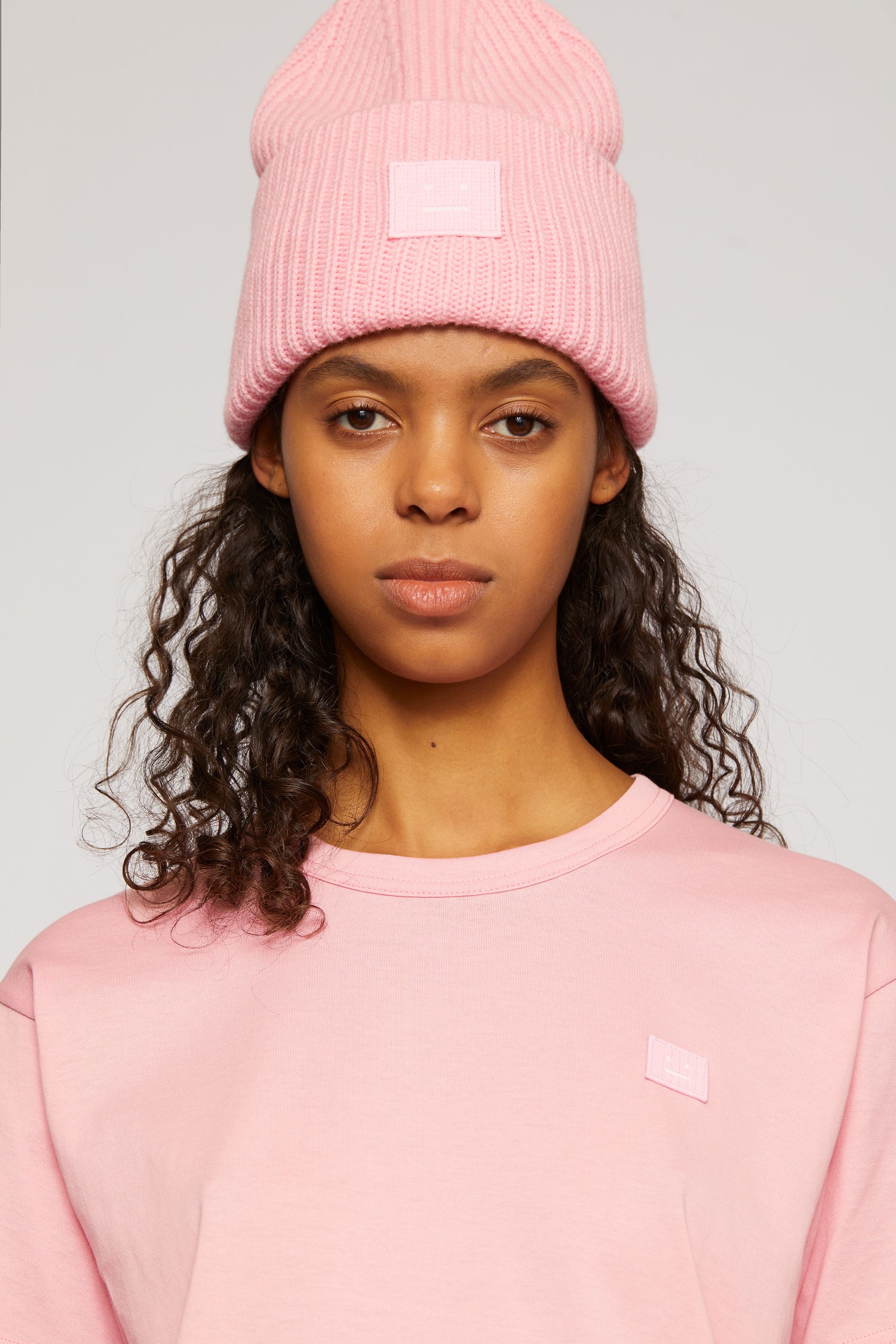 Rib knit beanie hat blush pink - 2