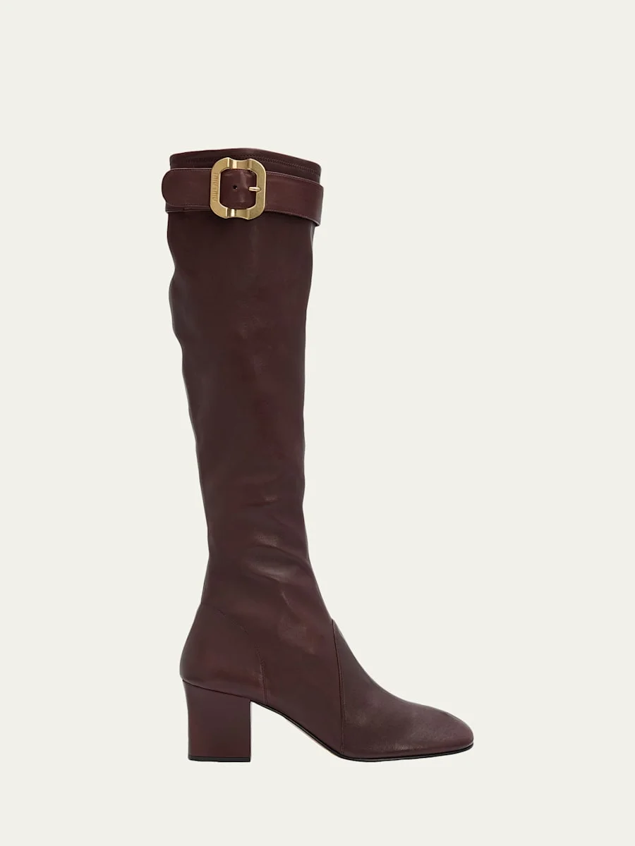 Stivali Stretch Leather Buckle Over-The-Knee Boots - 1