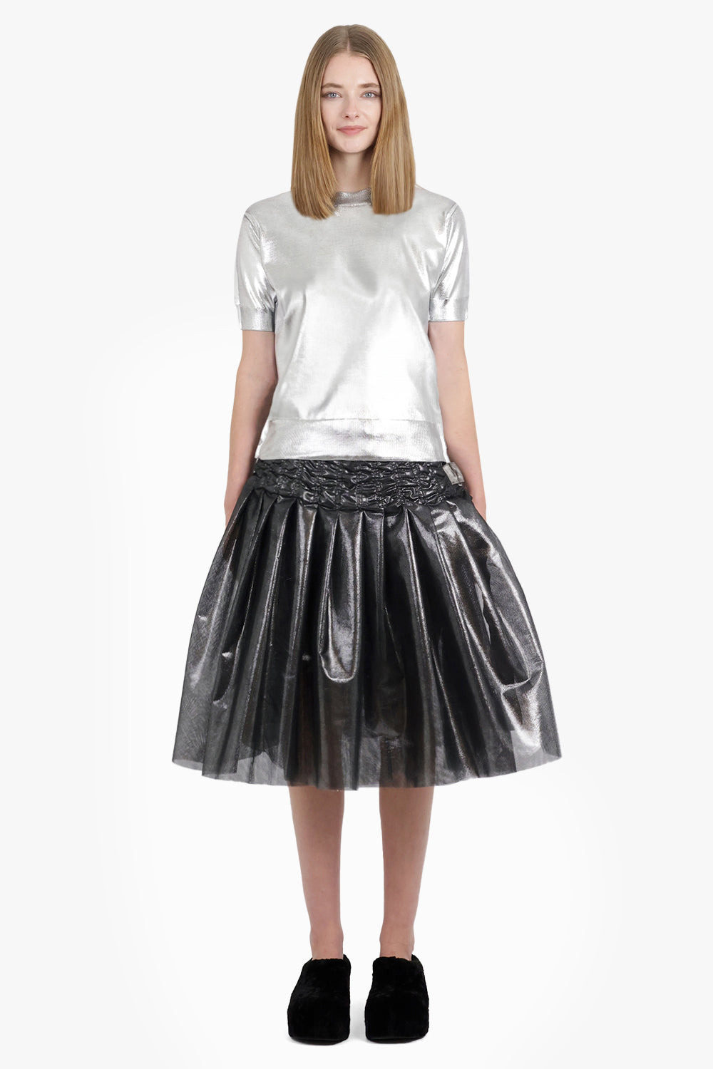 PRINT ROUND NECK S/S TOP | SILVER/GREY - 5
