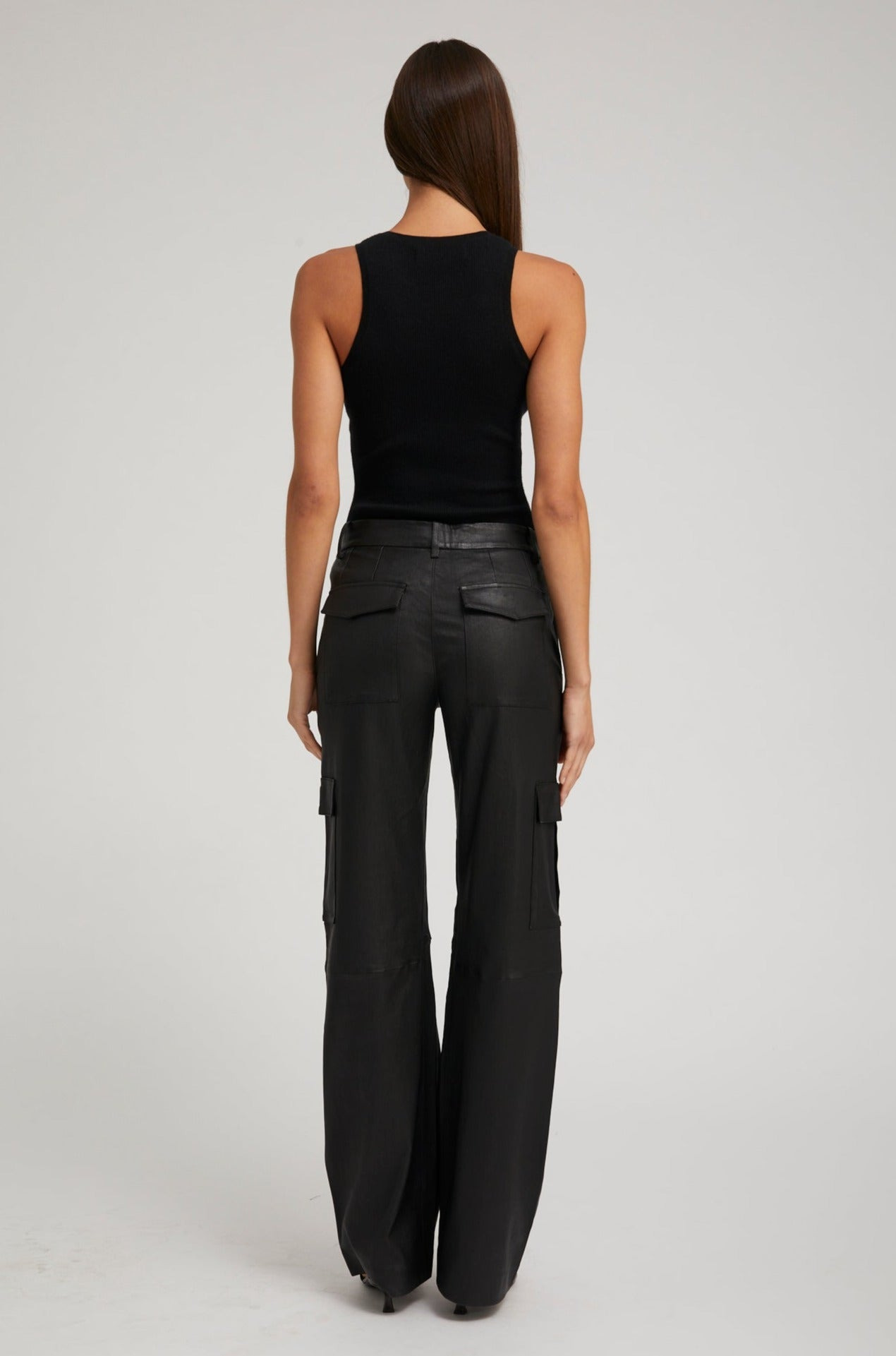 BLACK LEATHER CARGO TROUSERS - 4