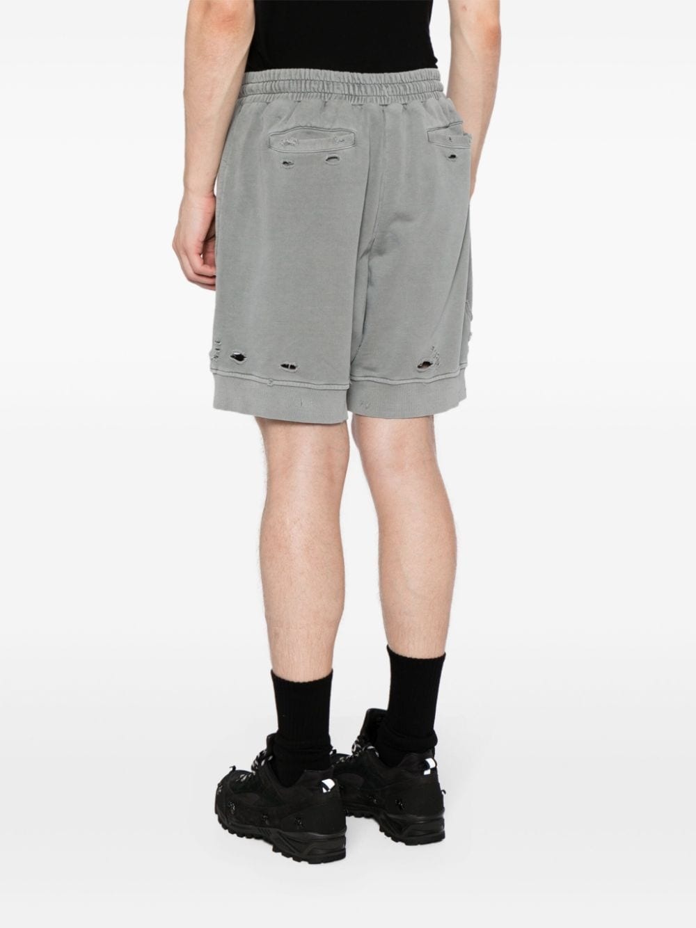 ripped-detailing cotton track shorts - 4