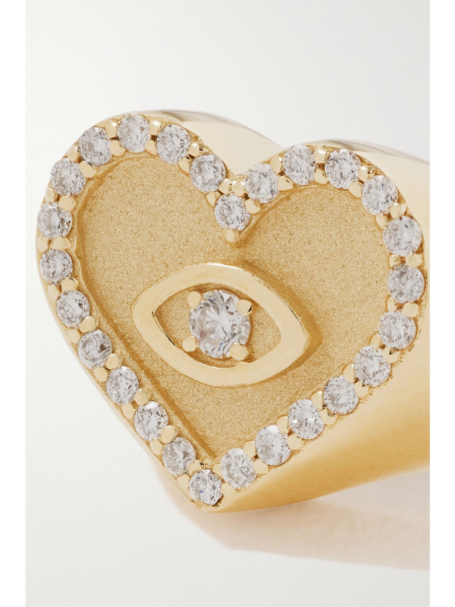 Heart Marquis Eye 14-karat gold diamond signet ring Gold - 4