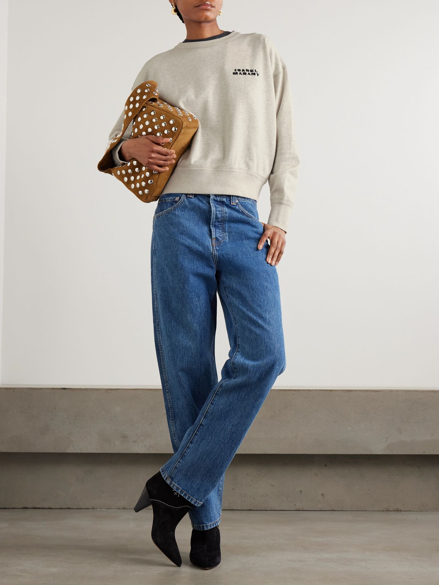 Shad embroidered organic cotton-blend jersey sweatshirt Ecru - 2