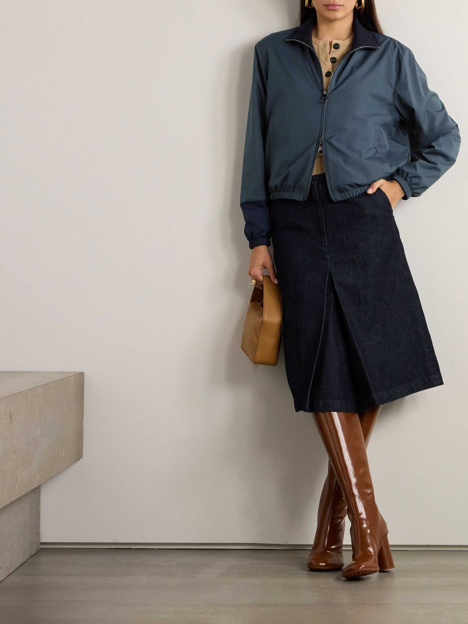 Reversible shell and cashmere bomber jacket Navy - 2