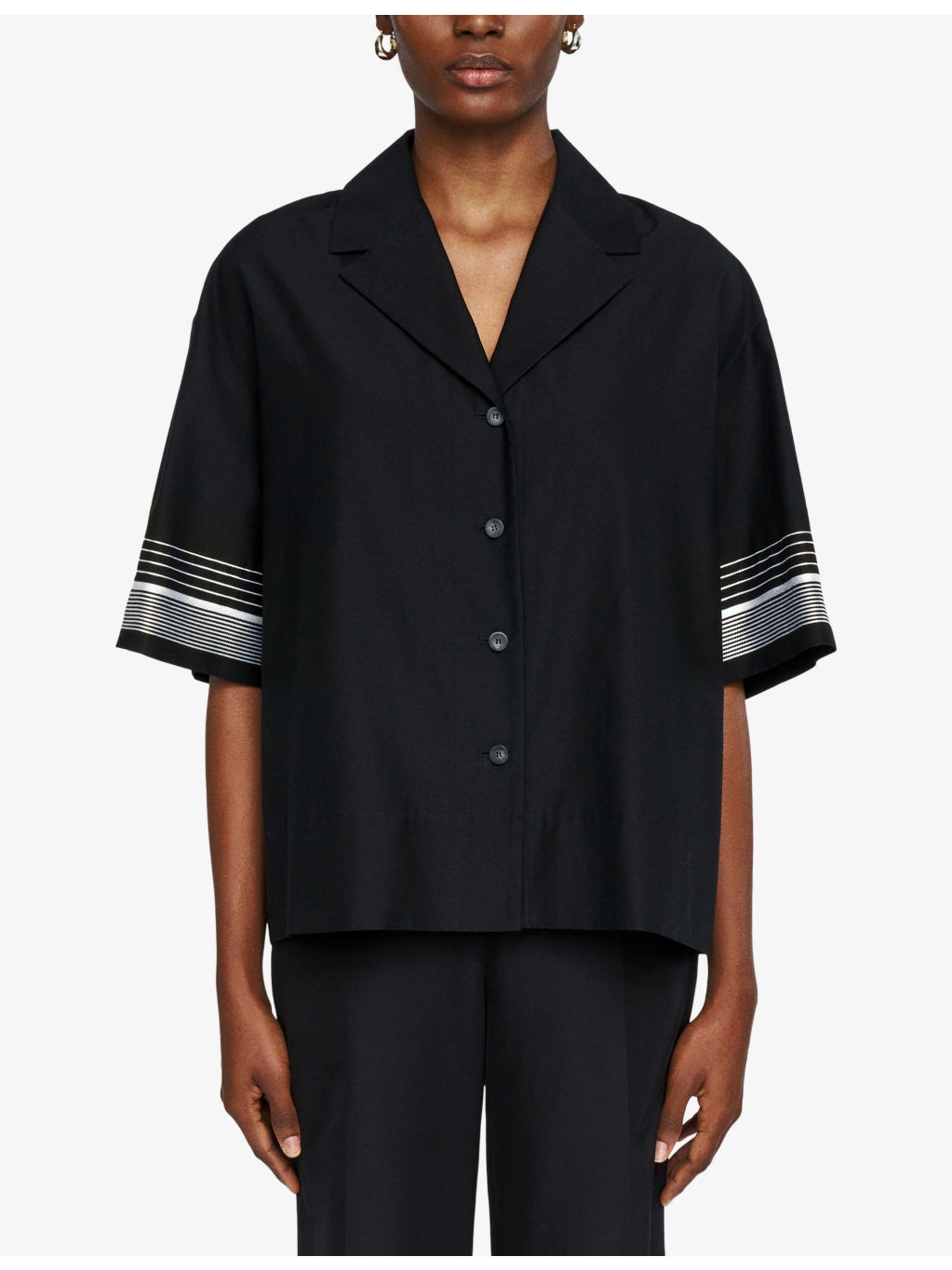 Leopold Embroidered-Stripe Short-Sleeve Cotton And Silk-Blend Blouse - 3