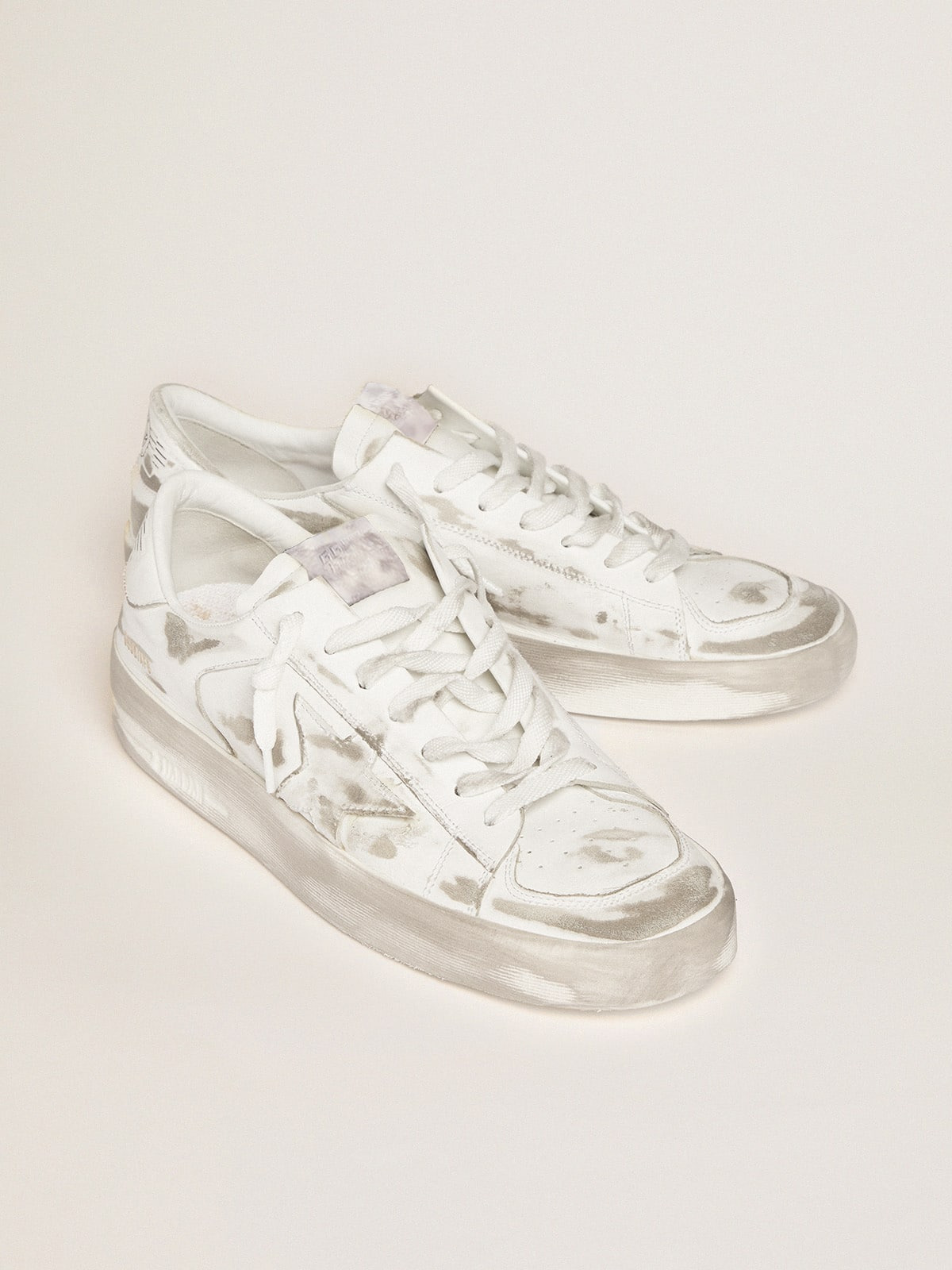 Men's Stardan in white leather with distressed effect - 2