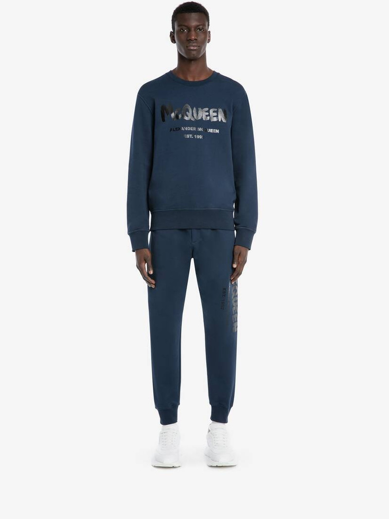 Alexander McQueen Mcqueen Graffiti Joggers in Ink Blue outlook