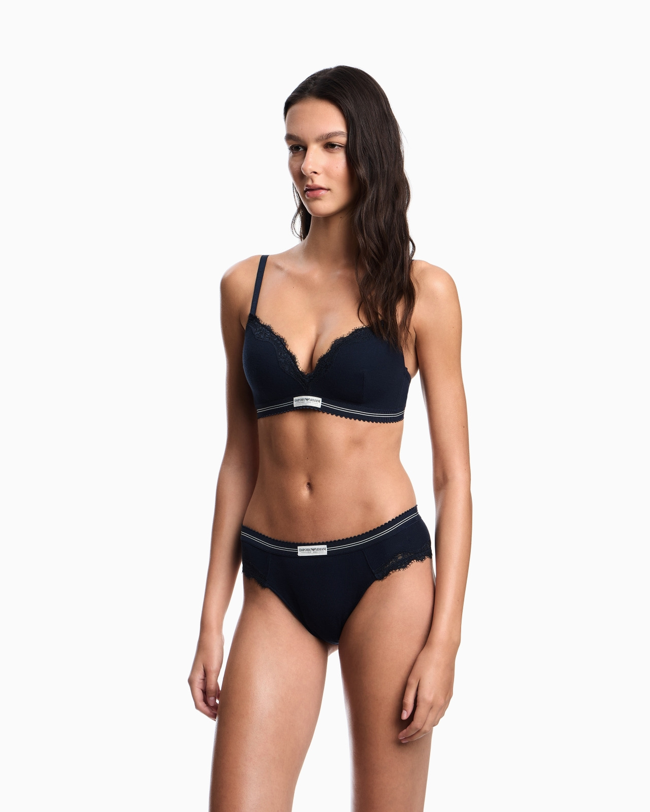 TRIANGULAR PADDED BRA IN RIBBED FABRIC WITH LACE DETAIL - 2