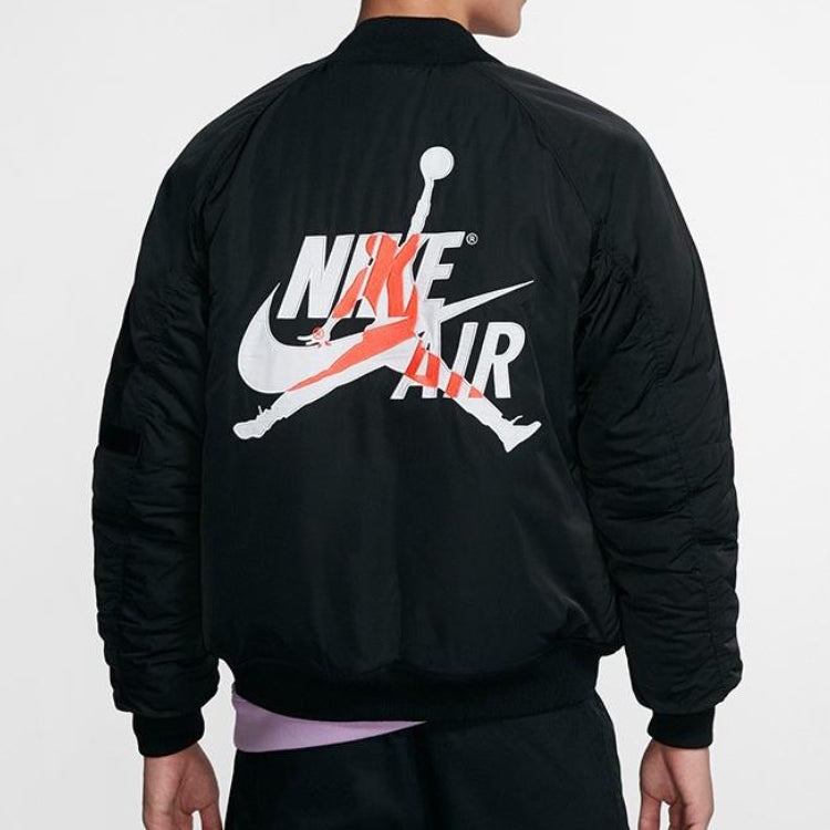 Air Jordan Wings MA-1 logo Printing Stay Warm Casual Jacket Black AV2599-010 - 3