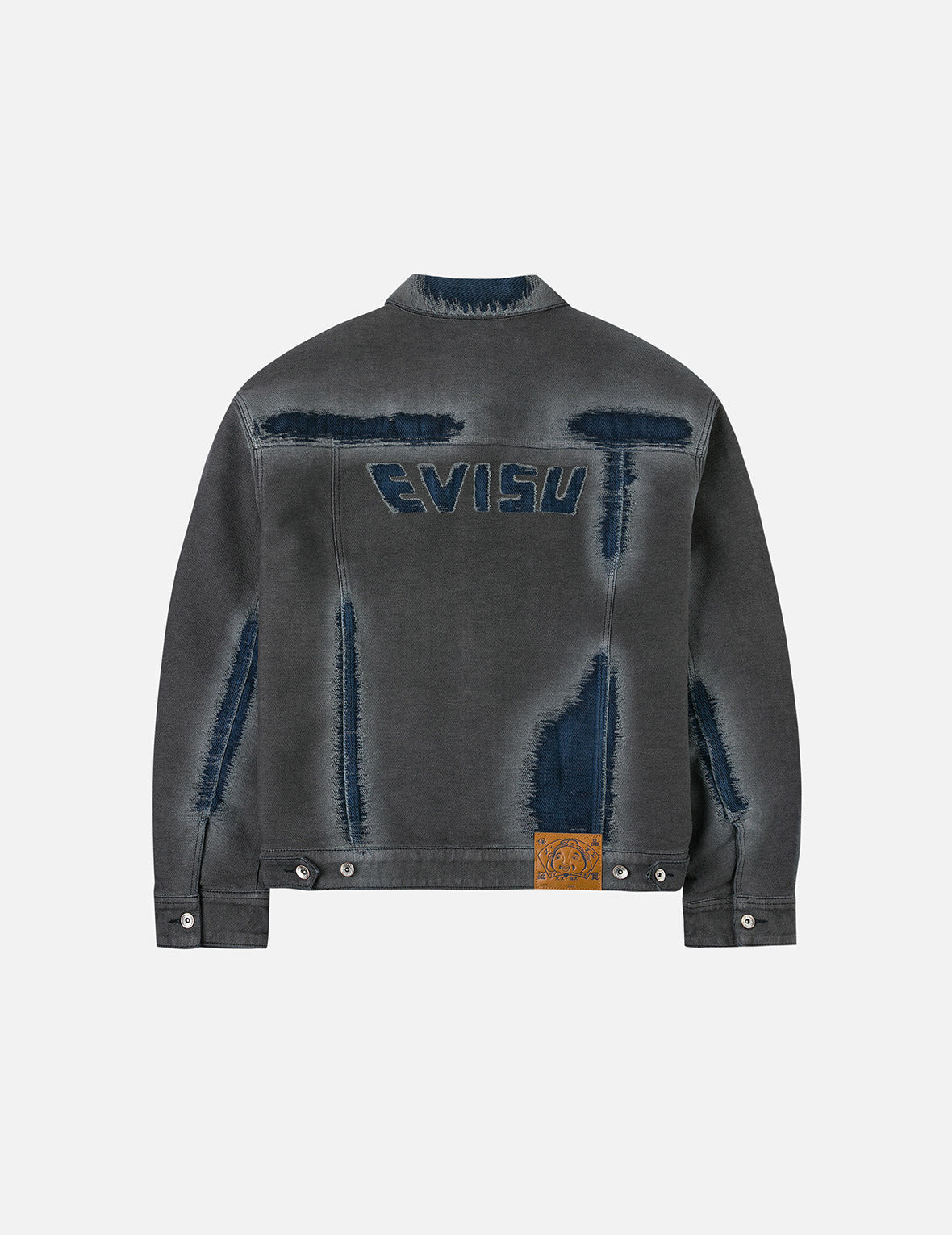 Distressed Seagull and Logo Print Relax Fit Washed Denim Jacket - 4