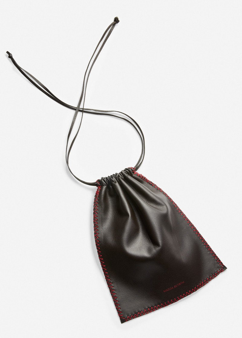 Leather drawstring pouch in brown 1