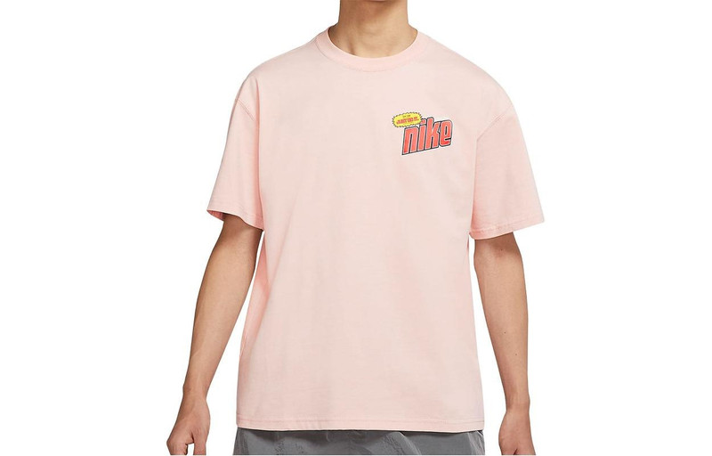 Men's Nike Back Large Logo Pattern Printing Round Neck Casual Short Sleeve Pink T-Shirt DM2198-601 - 1