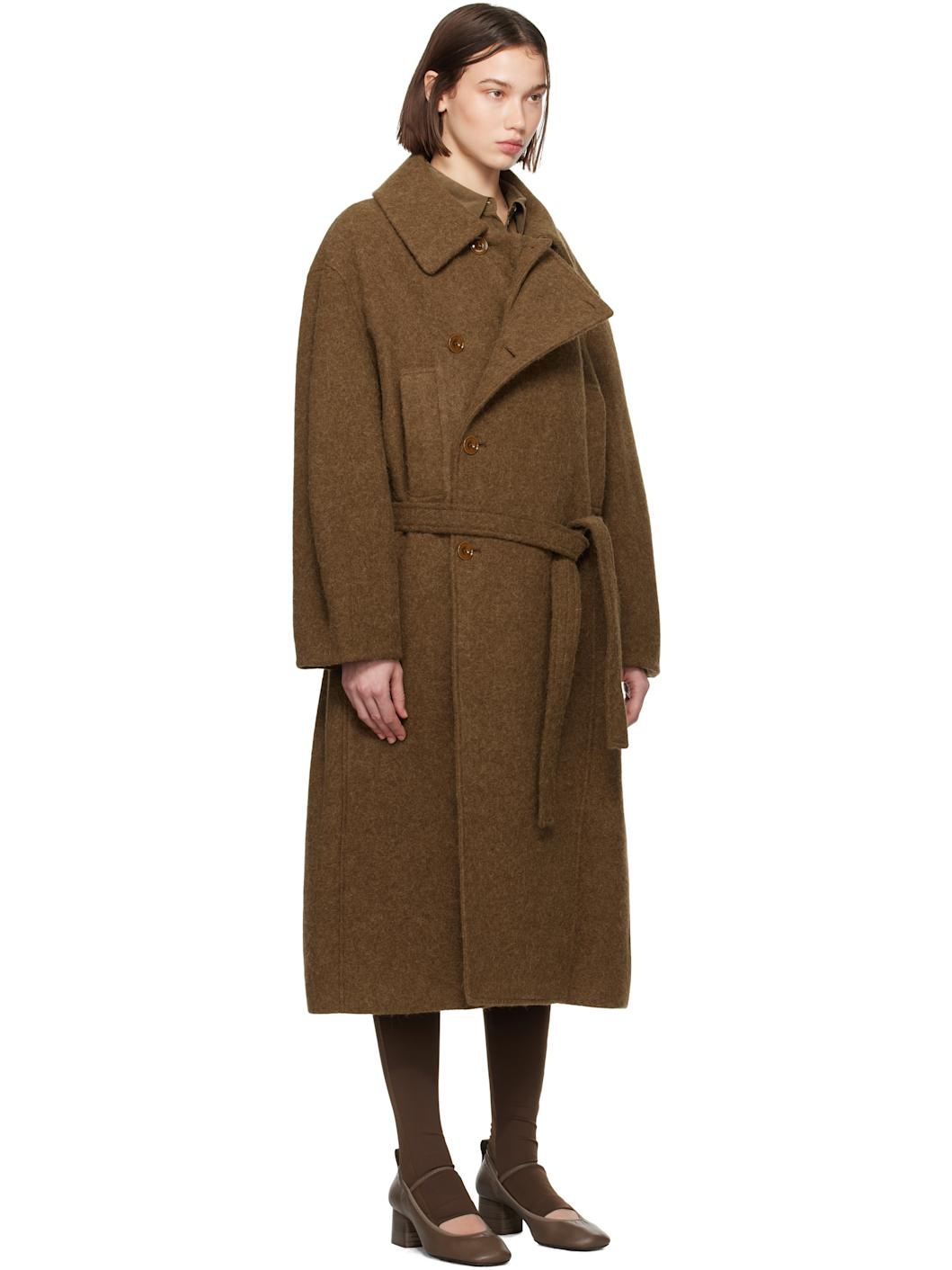 Brown Asymmetrical Bathrobe Coat - 2