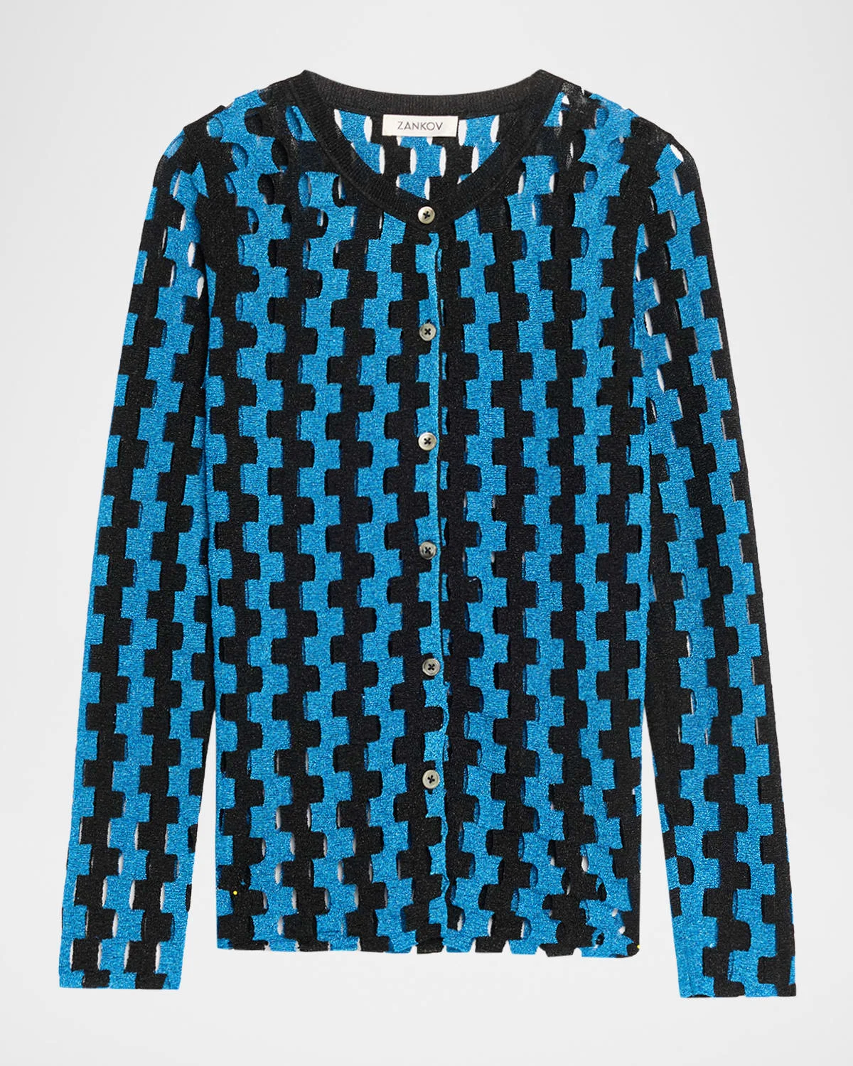 Bowery Metallic Open-Knit Crewneck Cardigan - 1