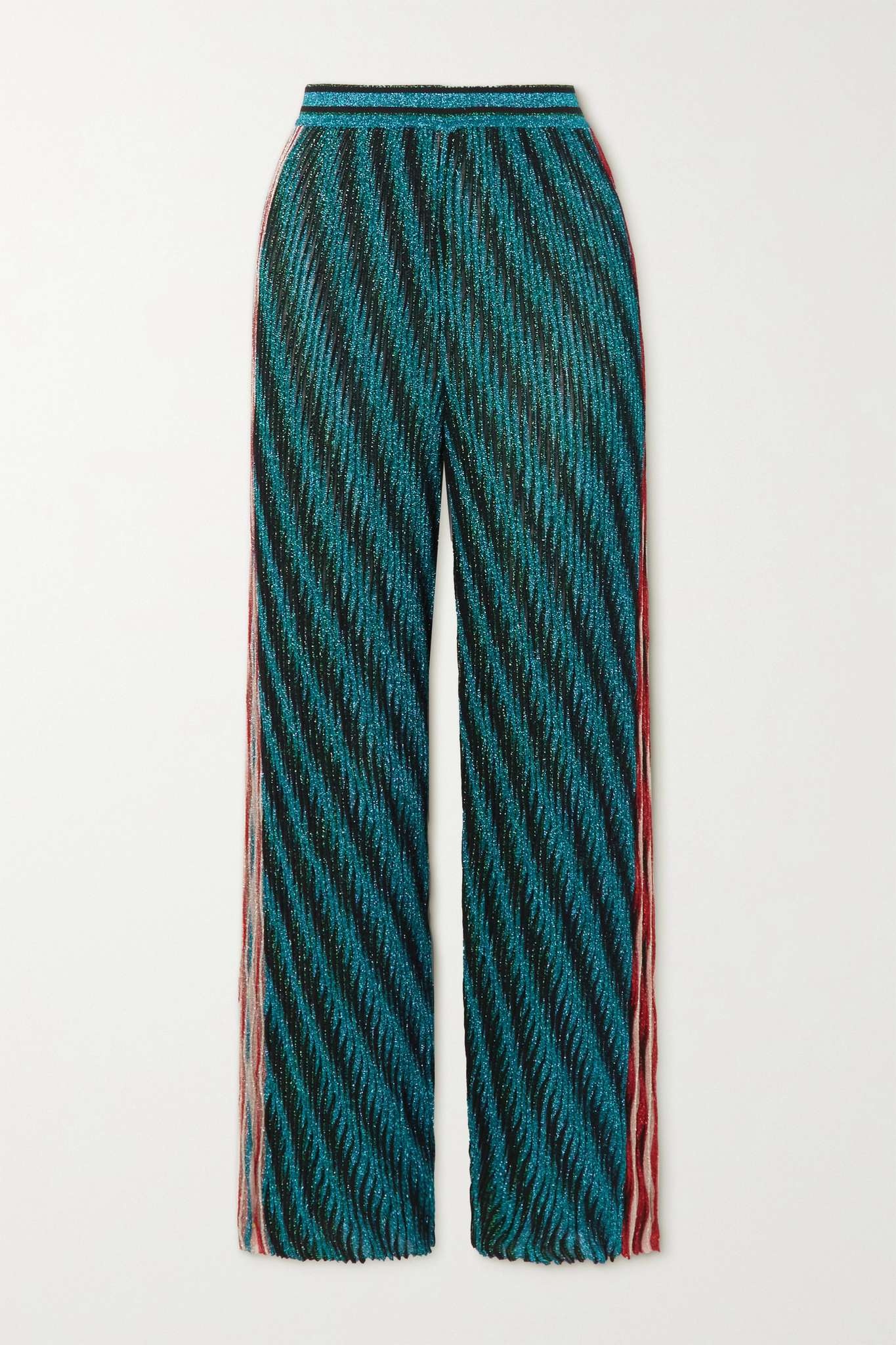 Metallic striped crochet-knit wide-leg pants - 1