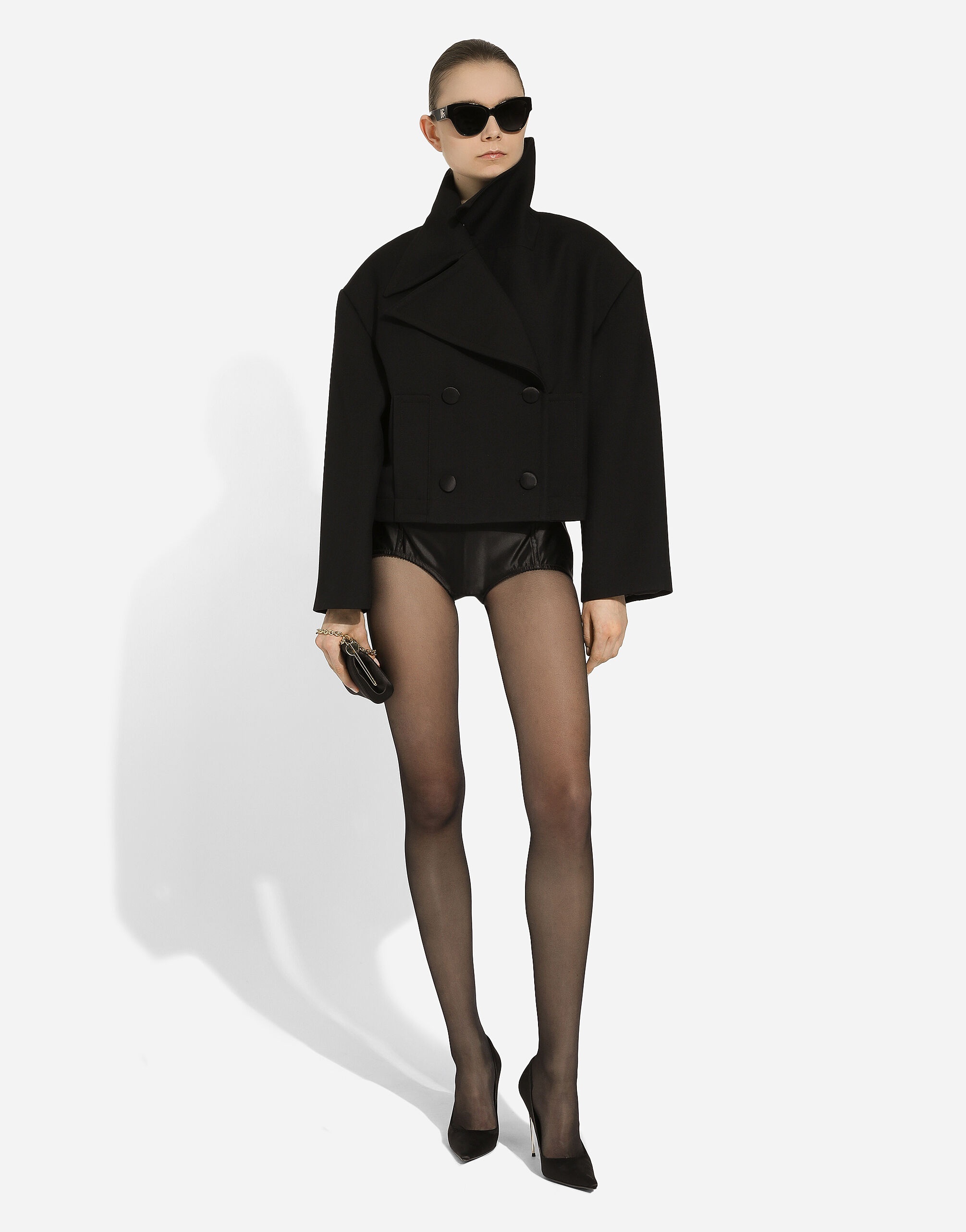 Short oversize wool gabardine jacket - 3