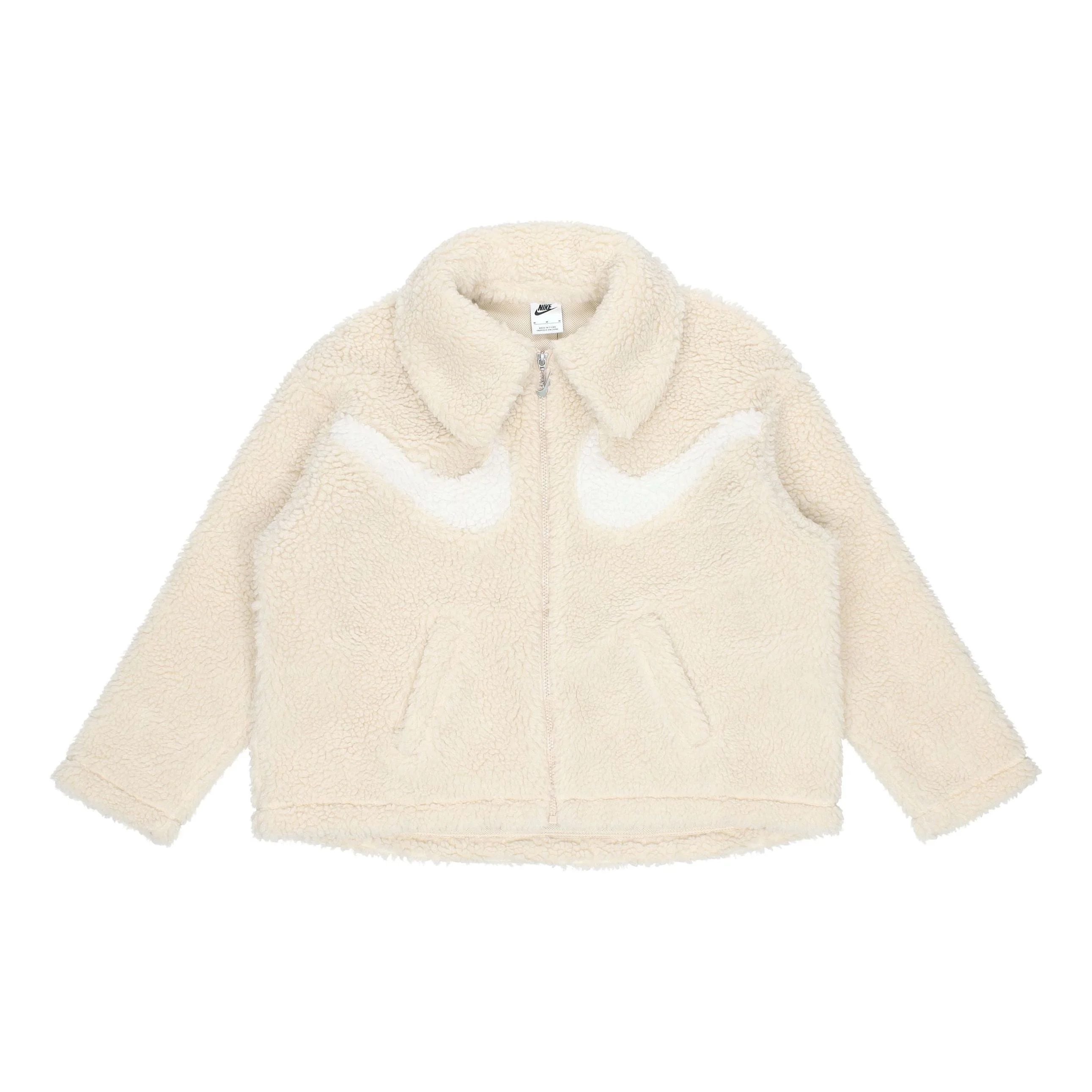 (WMNS) Nike Logo Printing Solid Color Athleisure Casual Sports Lamb's Wool Apricot Color Jacket DD56 - 1